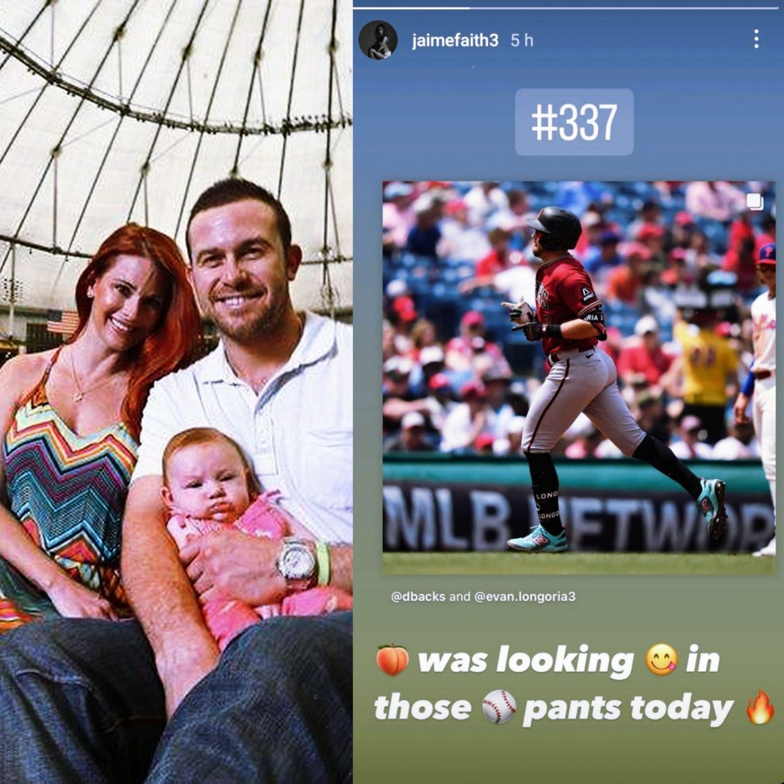 Evan Longoria's wife playfully remarks about the All-Star's sculpted  baseball pants during the MLB game