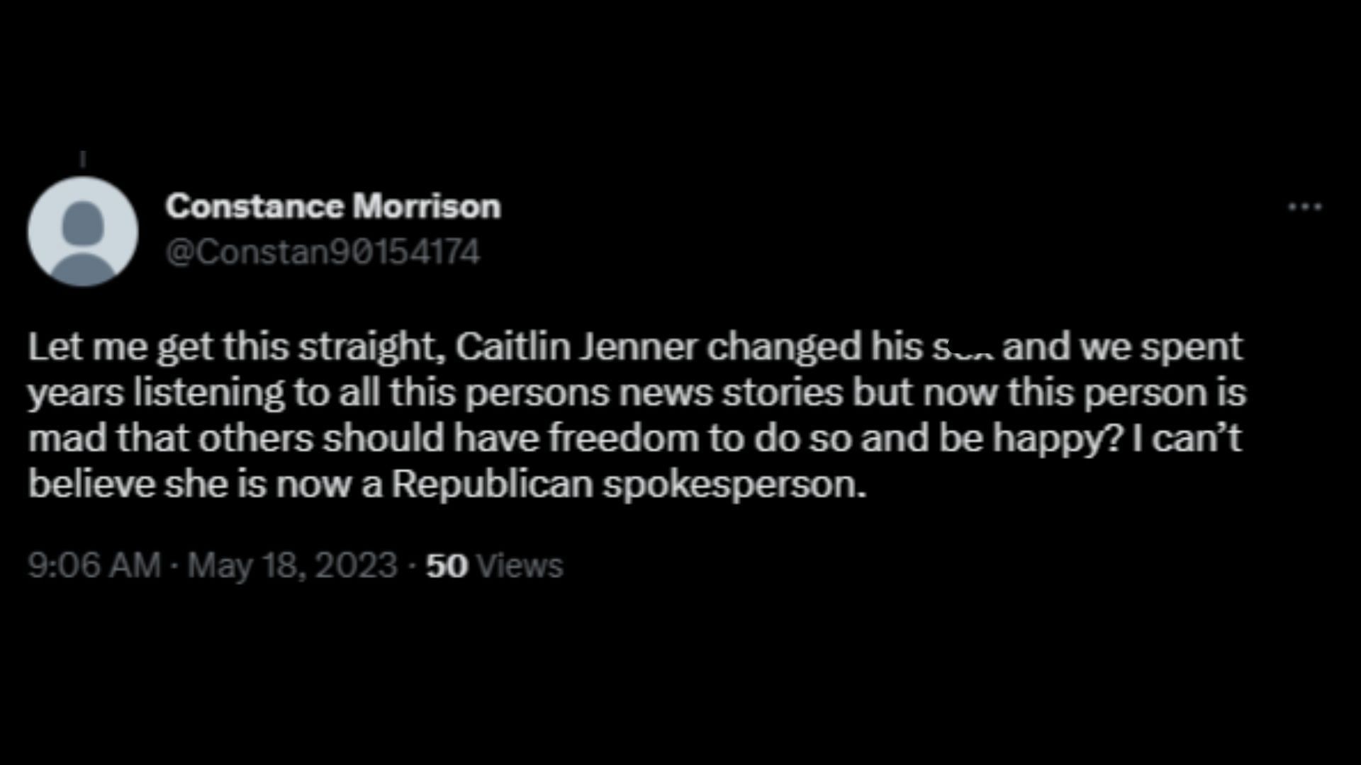 Screenshot of a Twitter user remarking on Jenner&#039;s controversial tweet on the growing transgender population. (Image via @Caitlyn_Jenner/Twitter)