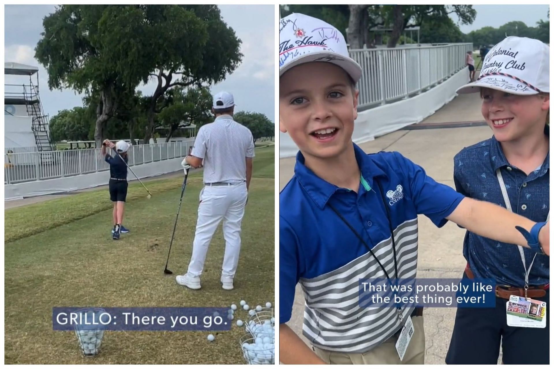 Emiliano Grillo invited two kids for hit during the Charles Schwab Challenge, Round 4(Image via Twitter.com/PGATour)