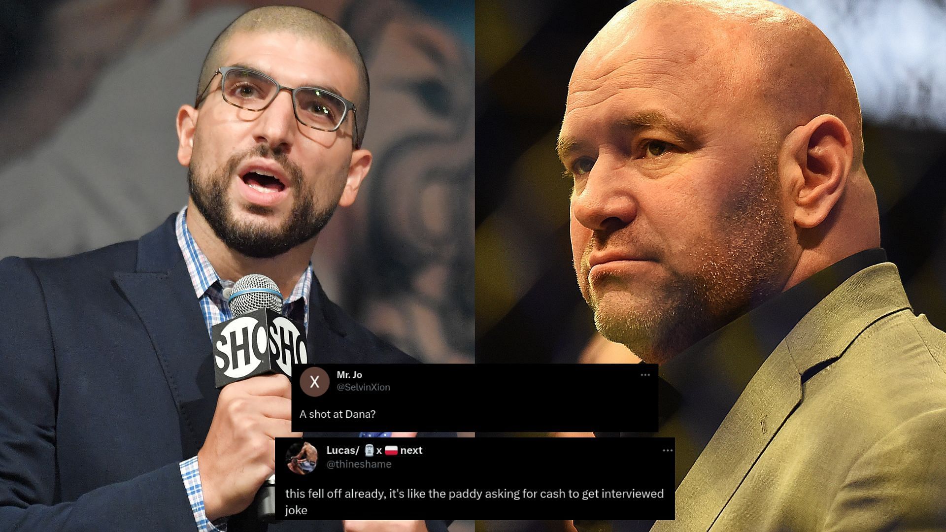 Ariel Helwani (left), Dana White (right)