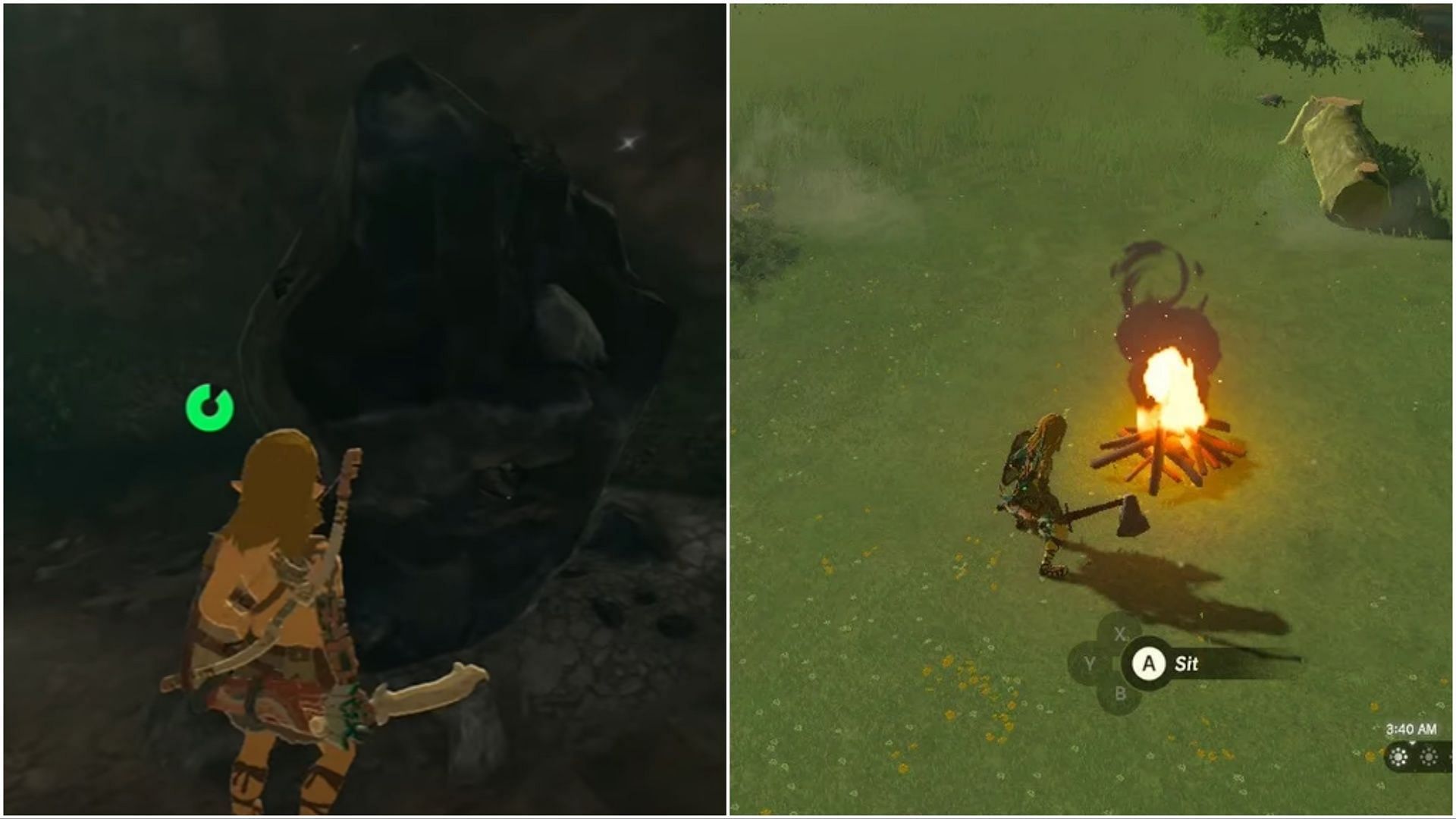 Mineral deposits and cooking pots (Image via YouTube/ RIOT GEAR GAMING and The Legend of Zelda Tears of Kingdom)