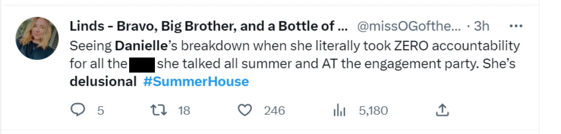 Fans slam Danielle on Summer House (Image via Twitter)
