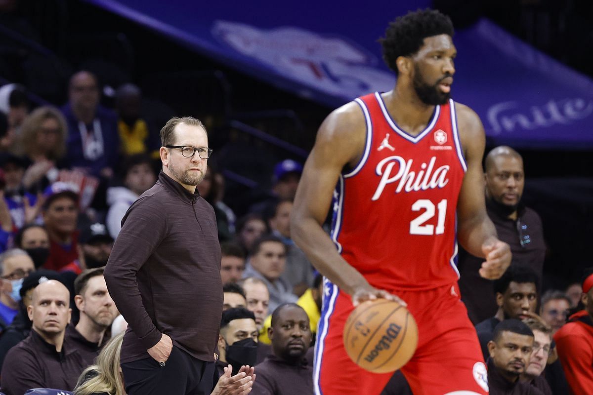 Newly hired Philadelphia 76ers coach Nick Nurse and Sixers superstar center Joel Embiid