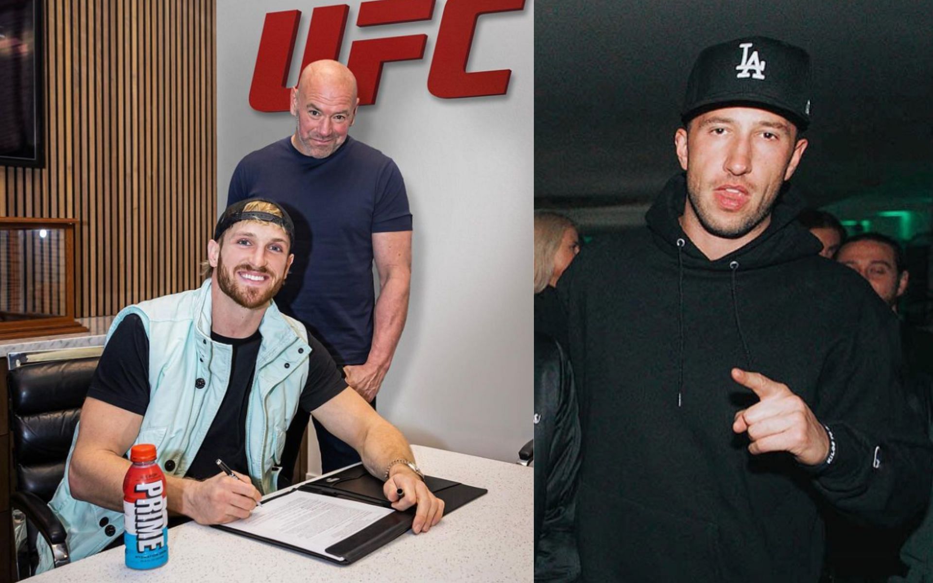 Logan Paul and Dana White (left) and Mike Majlak (right) [Images Courtesy: @danawhite and @heybigmike on Instagram]