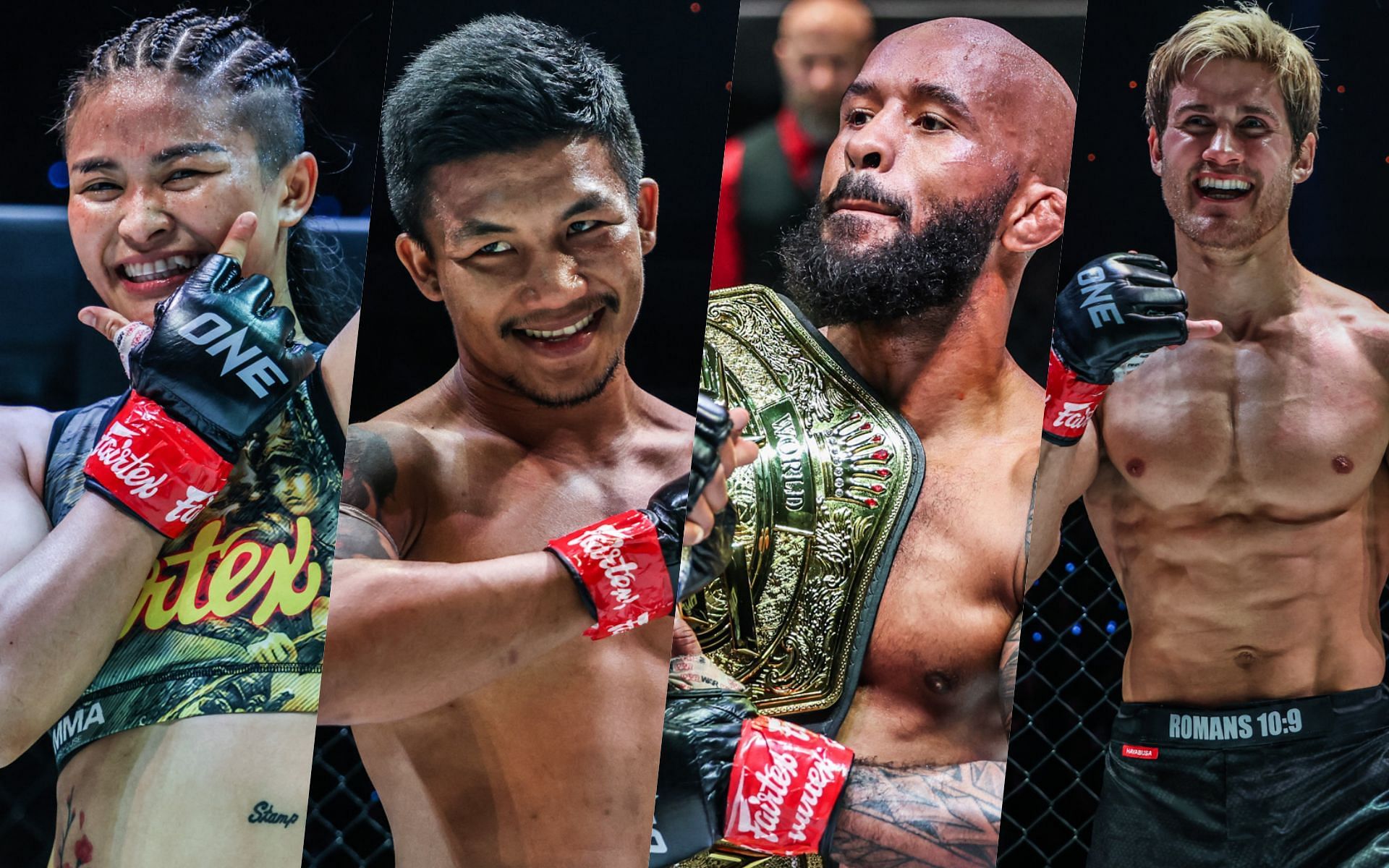 From left to right: Stamp, Rodtang, Demetrious Johnson, Sage Northcutt | Photo credit: ONE Championship