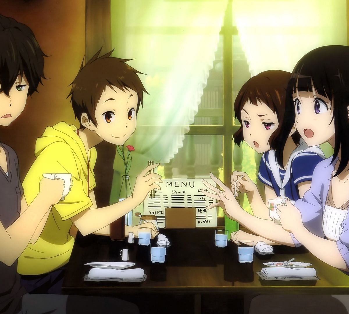Hyouka characters as seen in the anime (Image via Kyoto Animation Studios)