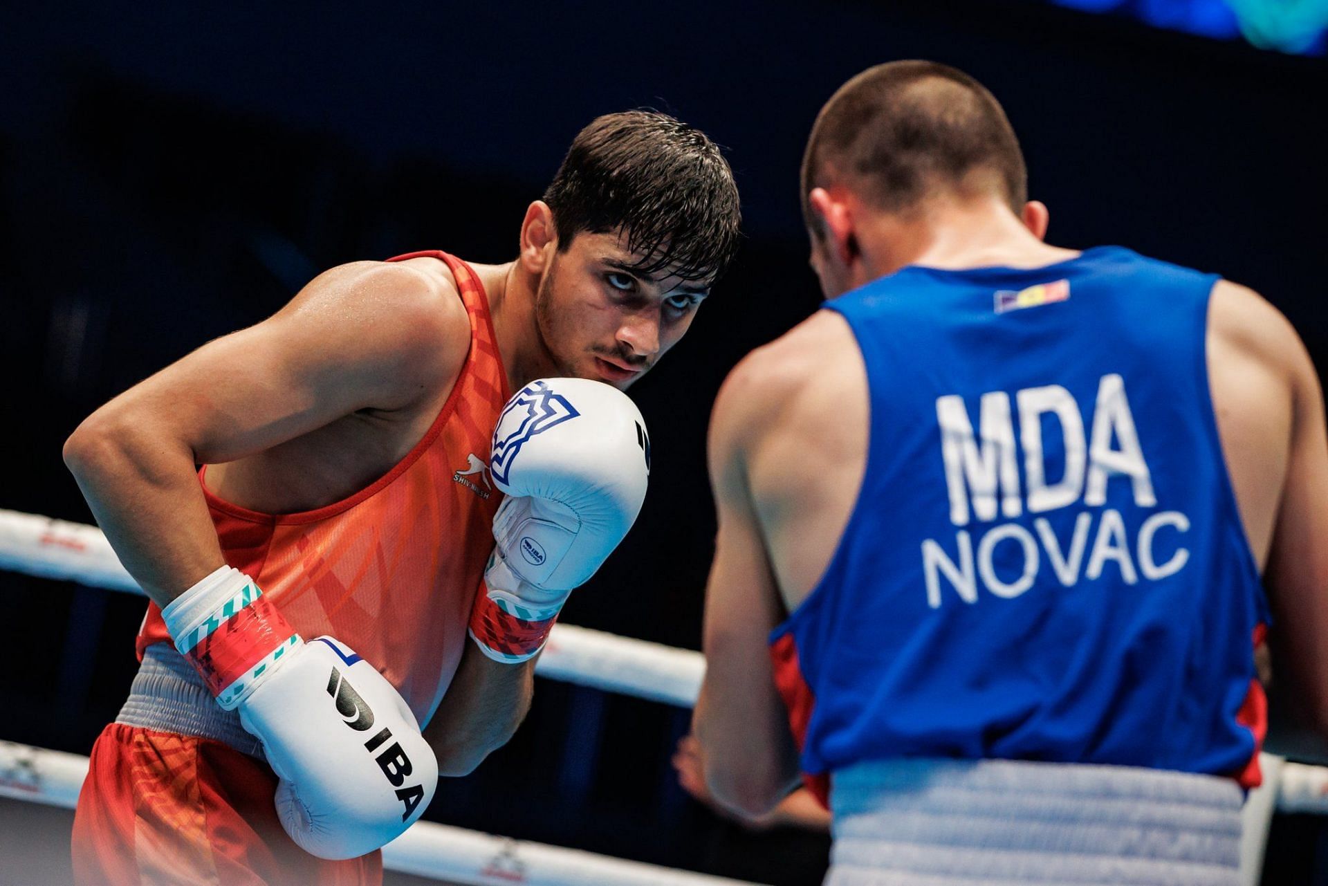 Sachin Siwach in action in his Men&#039;s World Boxing Championship bout (Image Courtesy: BFI)