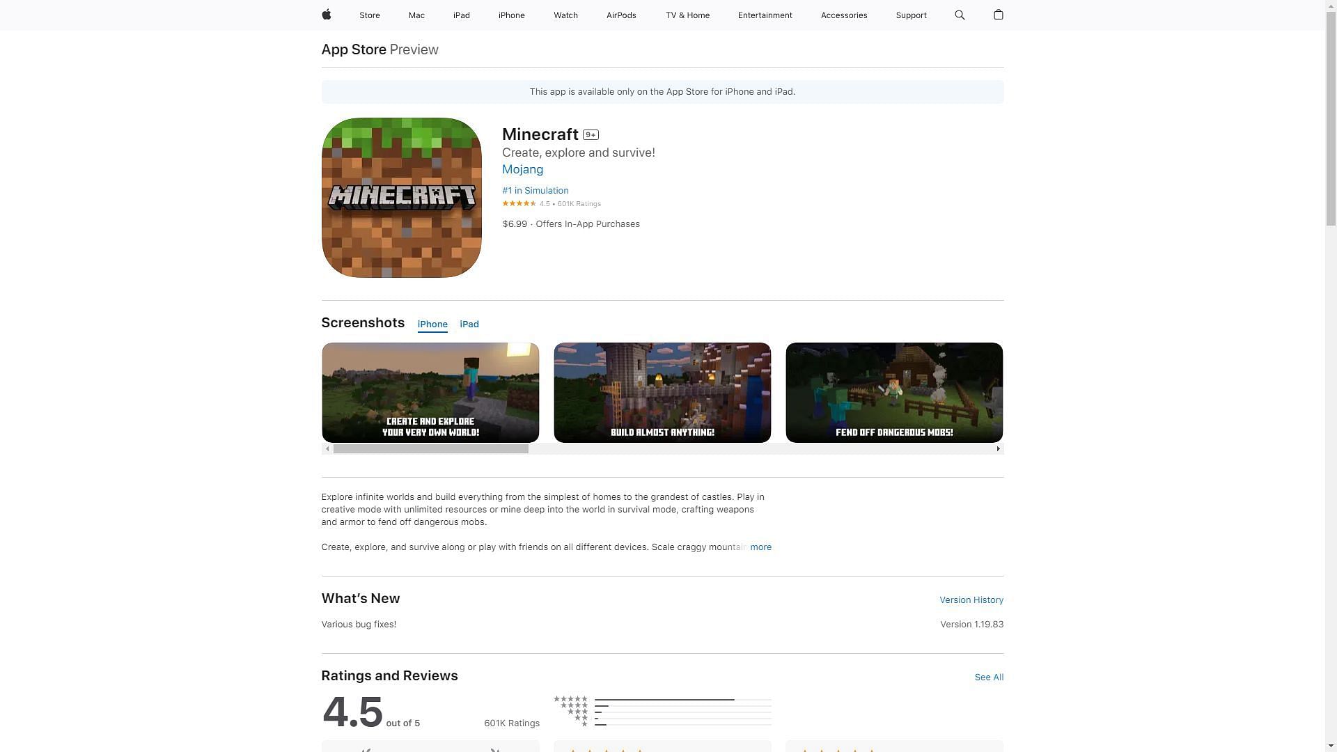 Similar to Android, Minecraft can also be found in the iOS App Store (Image via Sportskeeda)