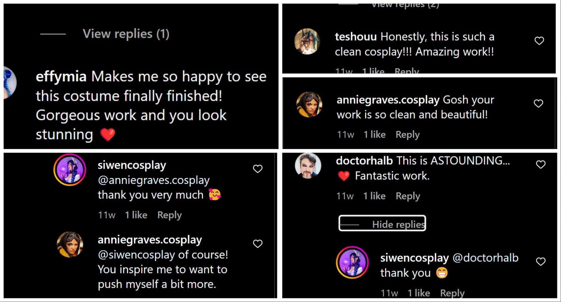 Fans are in awe of the cosplayer&#039;s efforts (Image via Instagram/@siwencosplays)