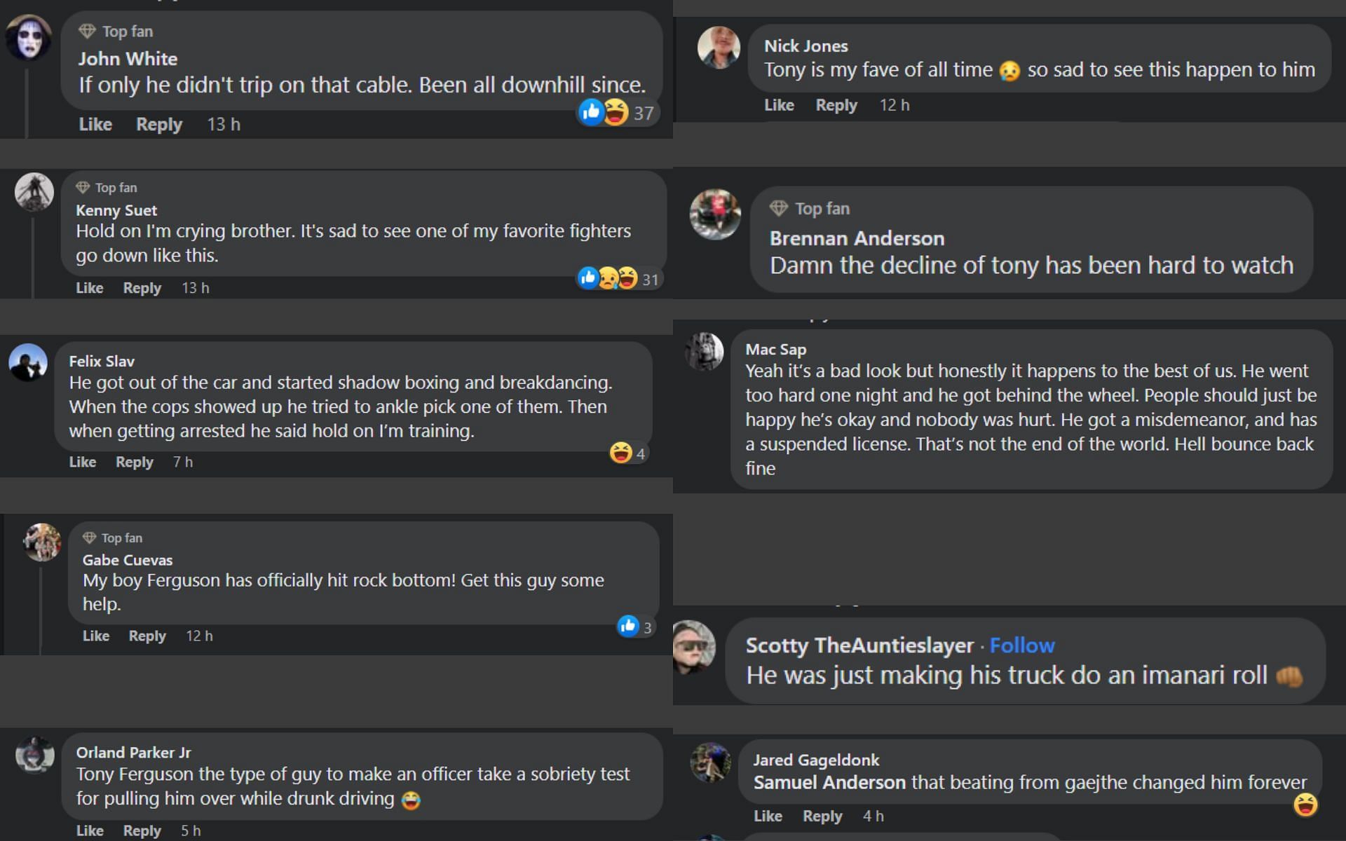 Fans show concern after Tony Ferguson car crash