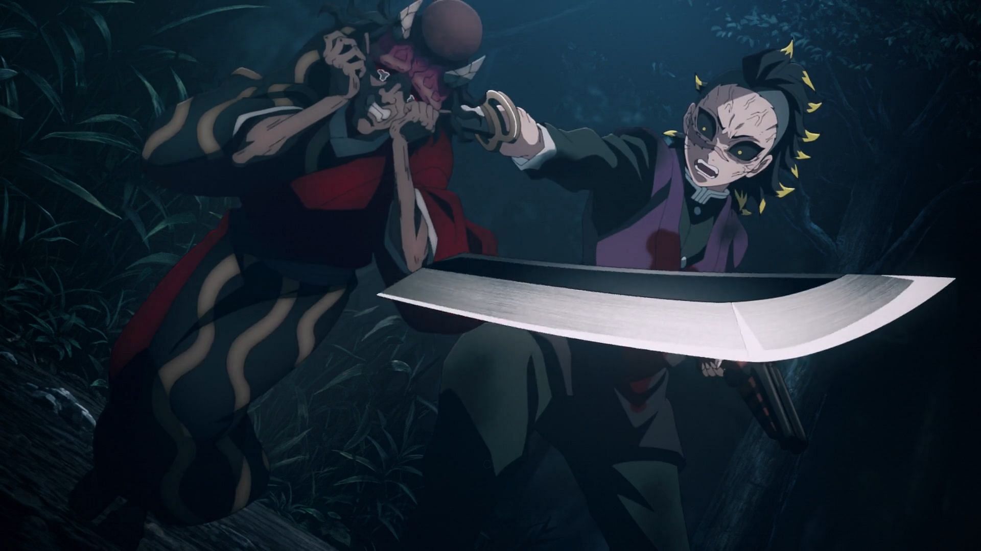 Genya attempting to behead Hantengu in Demon Slayer season 3 episode 6 (Image via Ufotable)