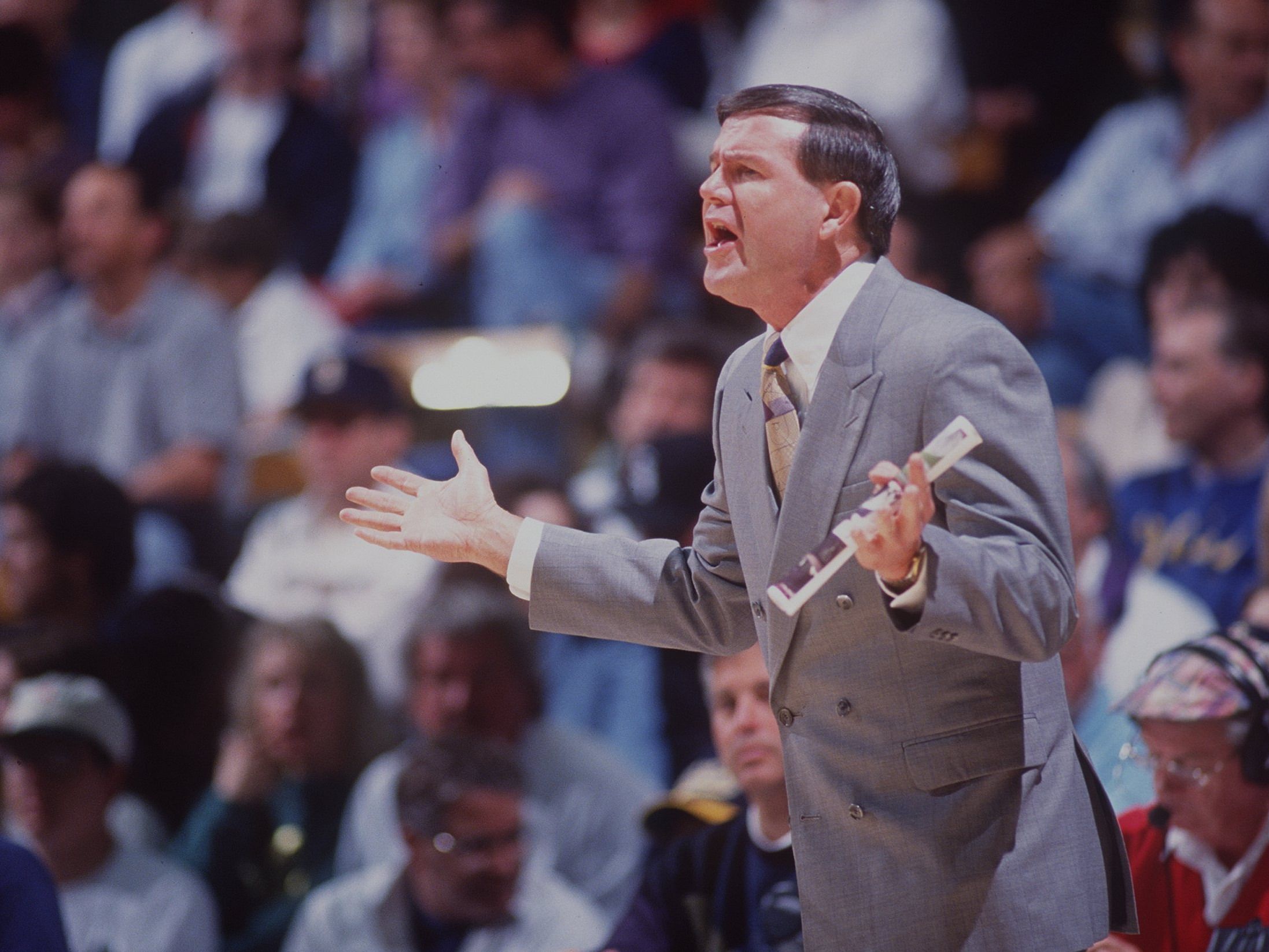 Denny Crum coaching the Louisville Cardinals