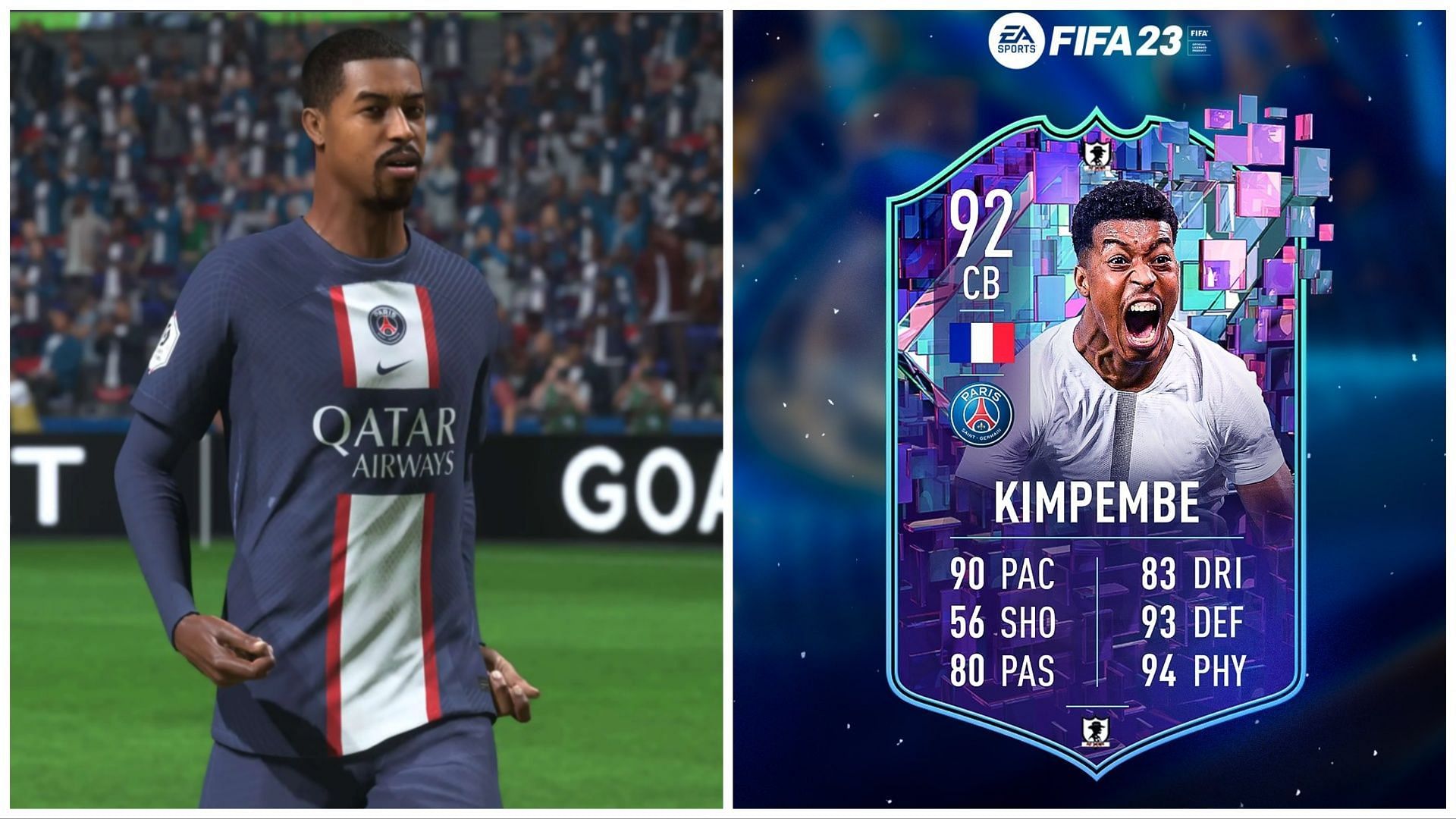 Flashback Kimpembe has been leaked (Images via EA Sports and Twitter/FUT Sheriff)