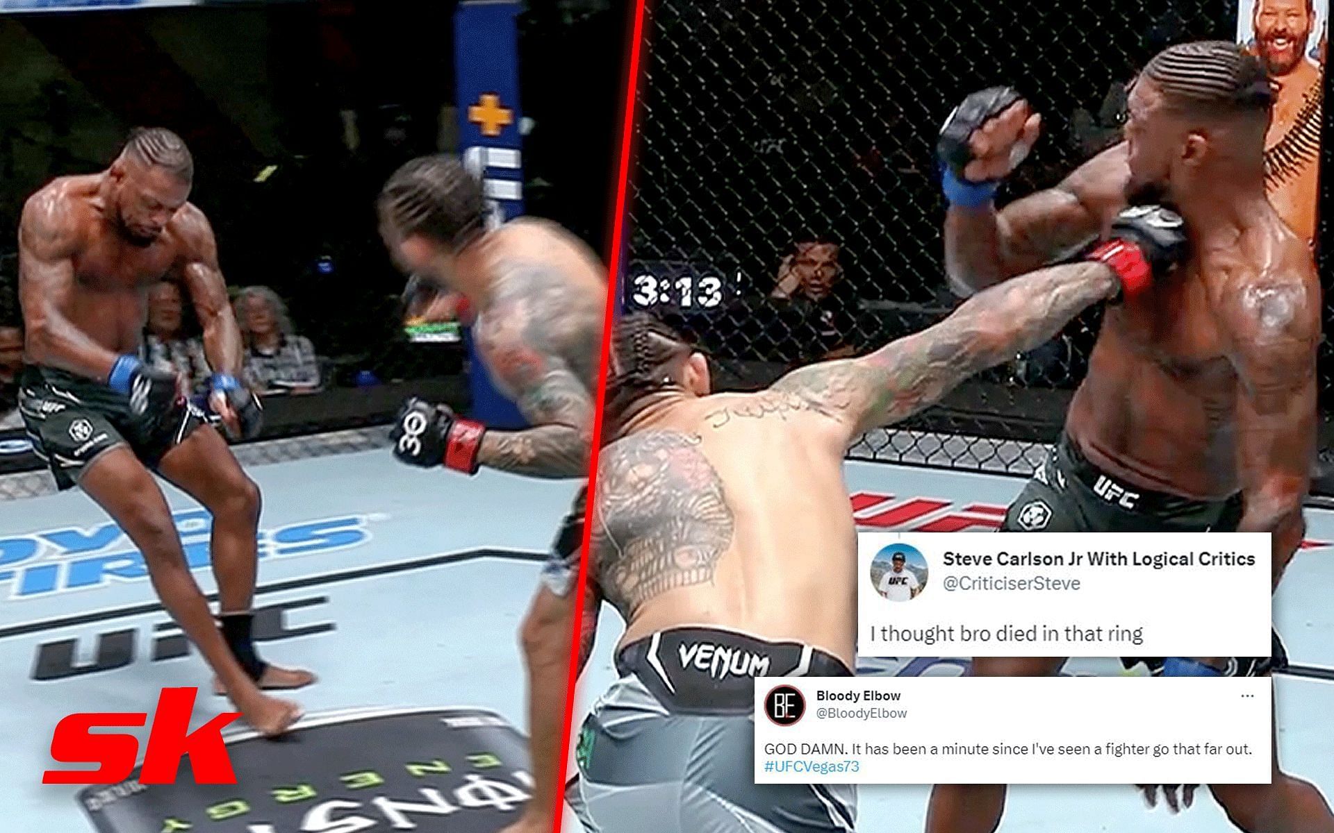Diego Ferreira brutally knocks out Michael Johnson at UFC Vegas 73 [Image courtesy: @MMAFighting, @SpinninBackfist on Twitter]