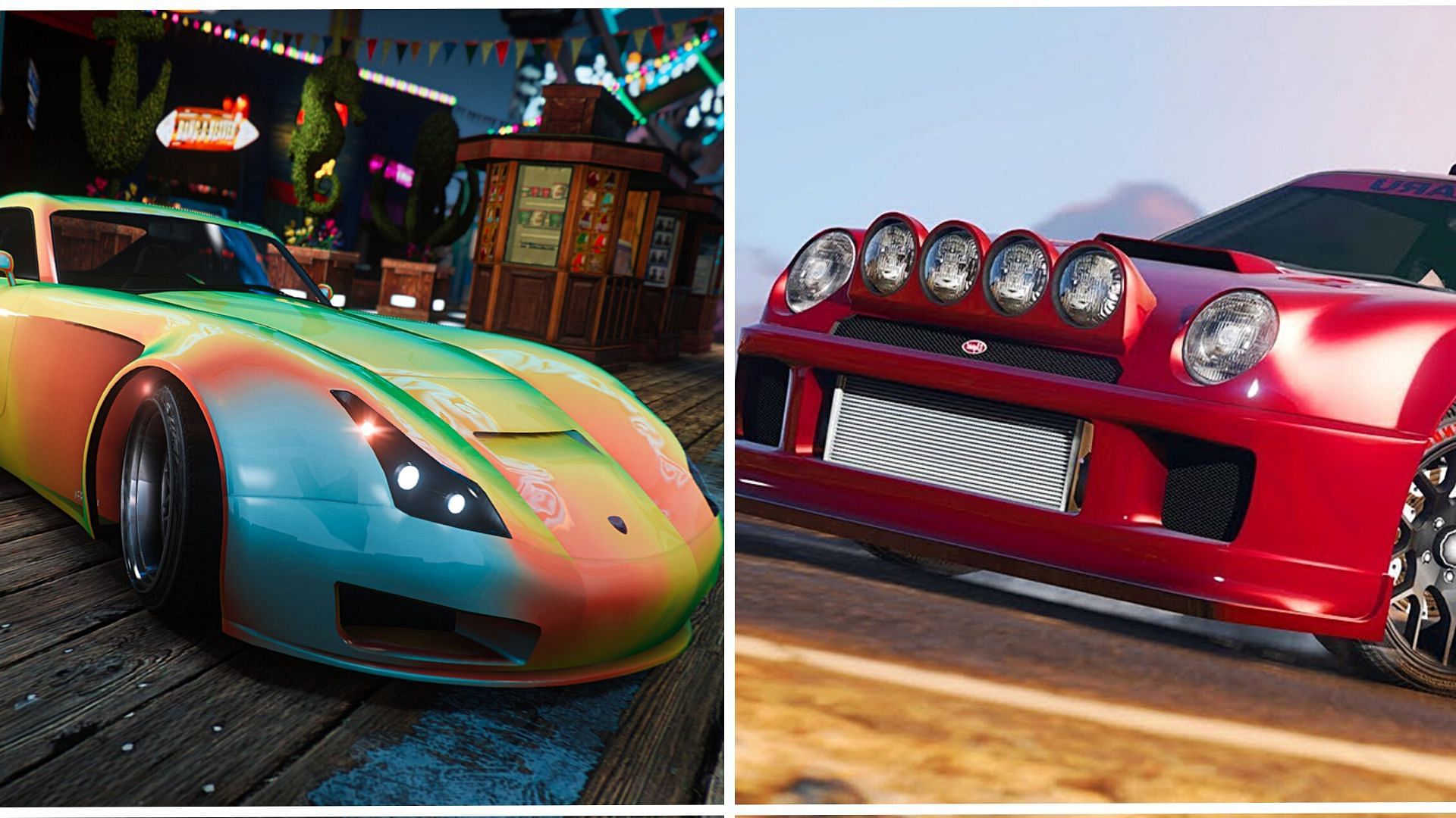 A collage of customized variants of the new GTA Online Podium and Prize Cars of this week, May 11 to May 17, 2023 (Image via Rockstar Games)