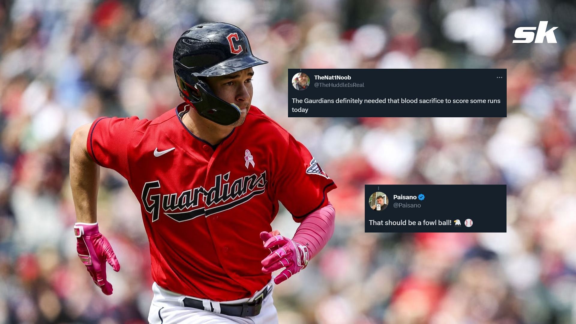 Will Brennan #17 of the Cleveland Guardians runs to first during the second inning of the game against the Los Angeles Angels at Progressive Field on May 14th. [Source: Getty Images]