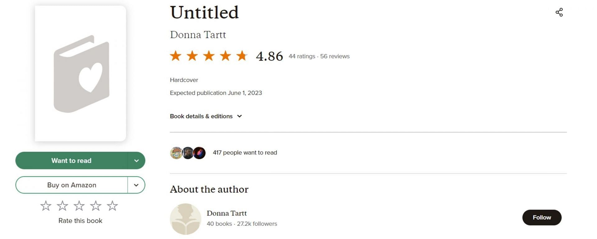 goodreads.com shows a listing for a new Dona Tartt book (Image via goodreads.com)