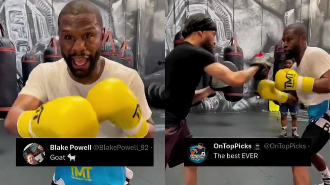 Floyd Mayweather stuns fans with lightning fast padwork at 46