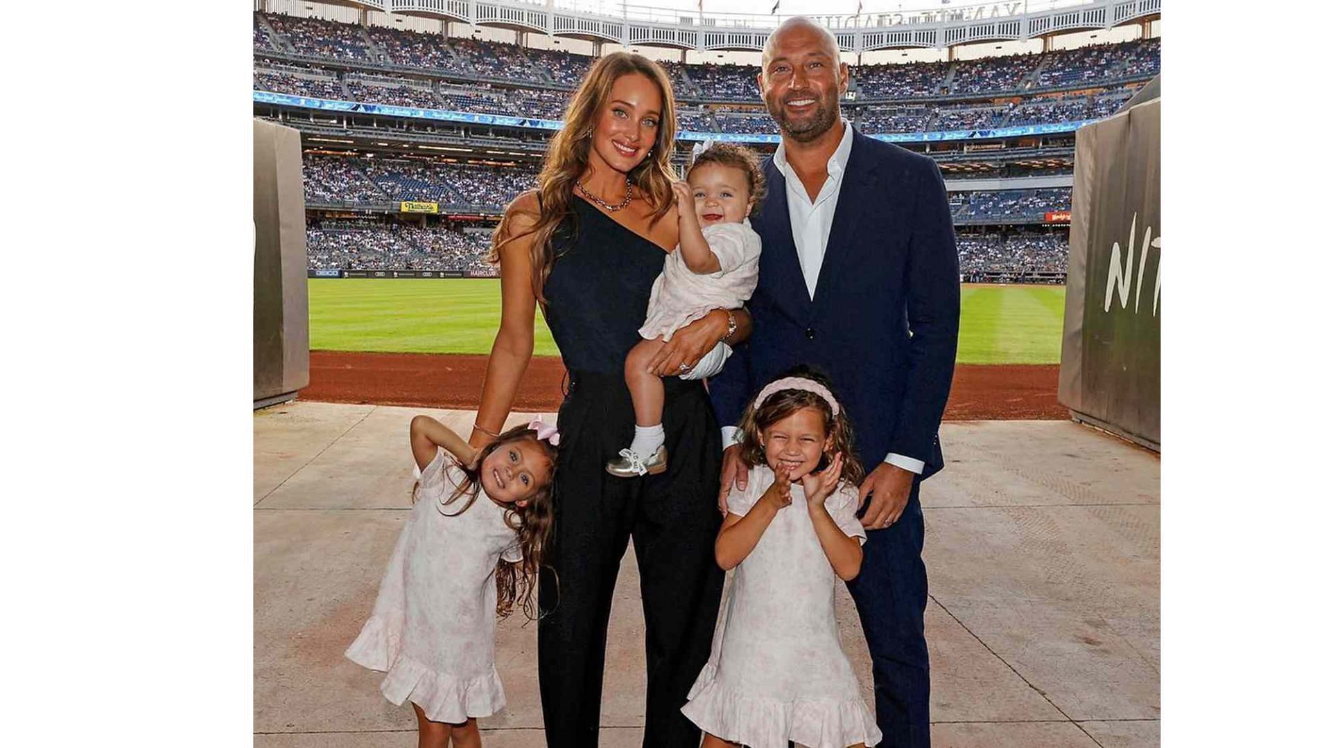 Derek Jeter and his wife, Hannah Jeter, with their daughters