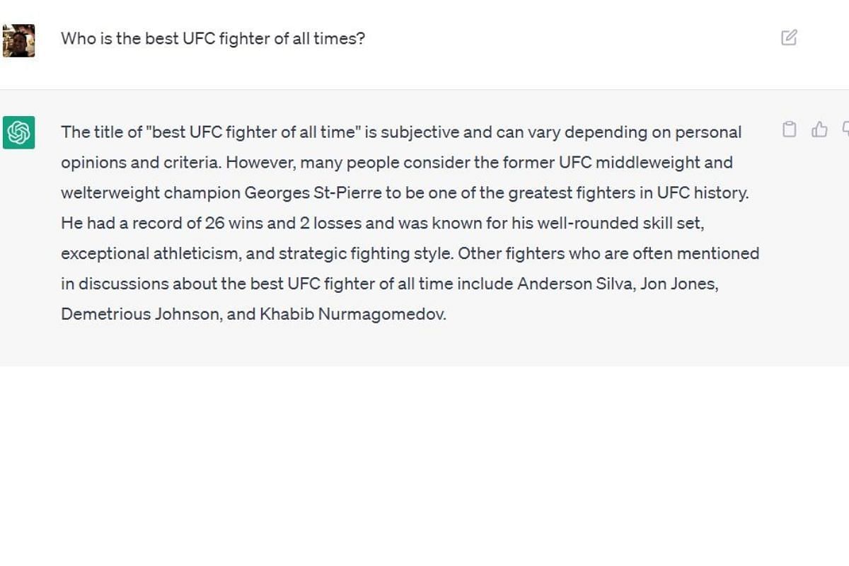 Chat GPT picked Georges St-Pierre as its GOAT.