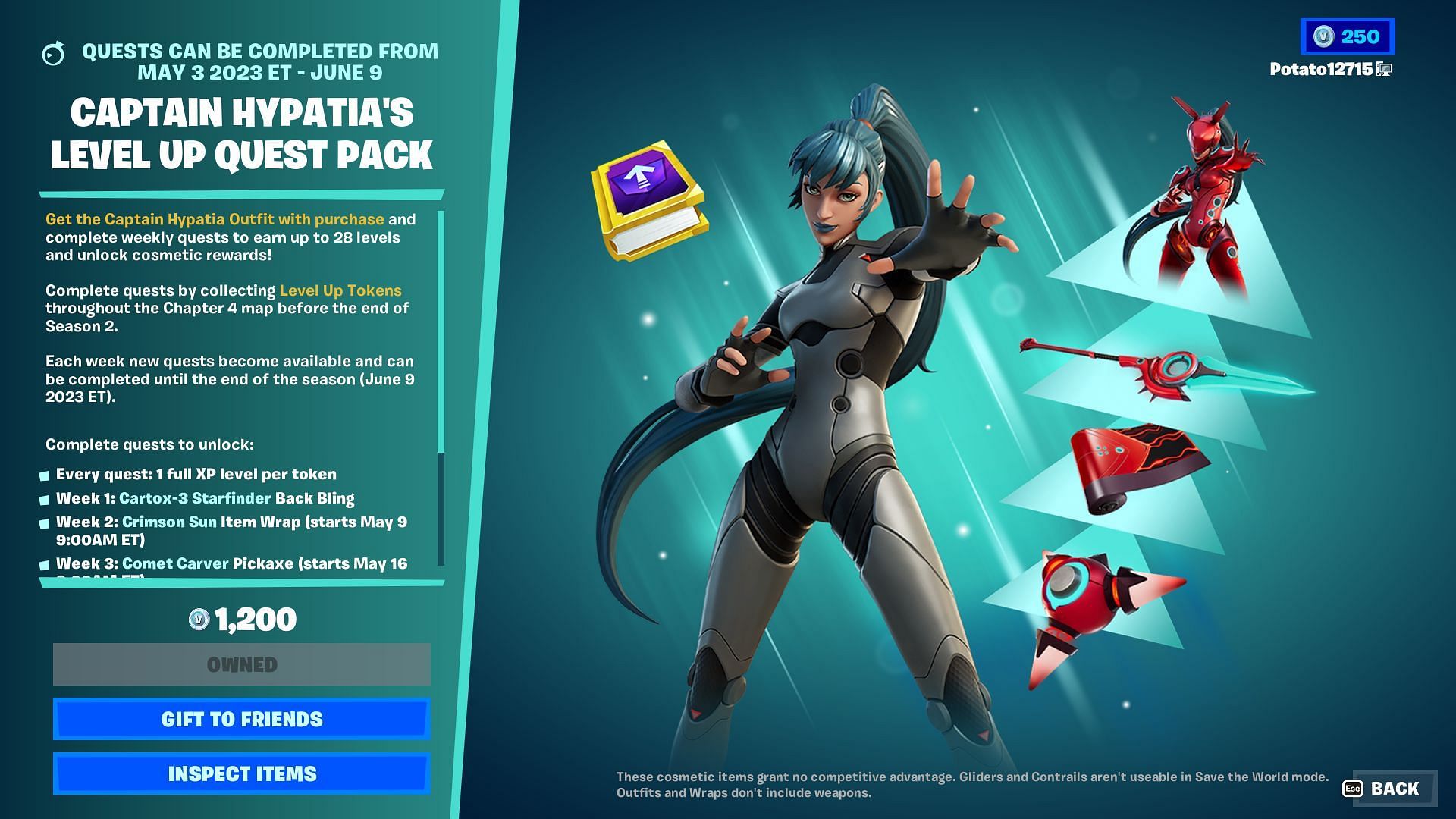 Given the price of 1,200 V-Bucks, Captain Hypatia&#039;s Level Up Quest Pack is amazing (Image via Epic Games/Fortnite)