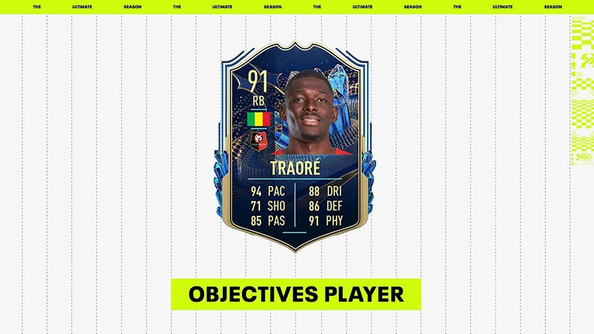 The Hamari Traore Ligue 1 TOTS objective features a pretty handy card in FIFA 23 (Image via EA Sports)