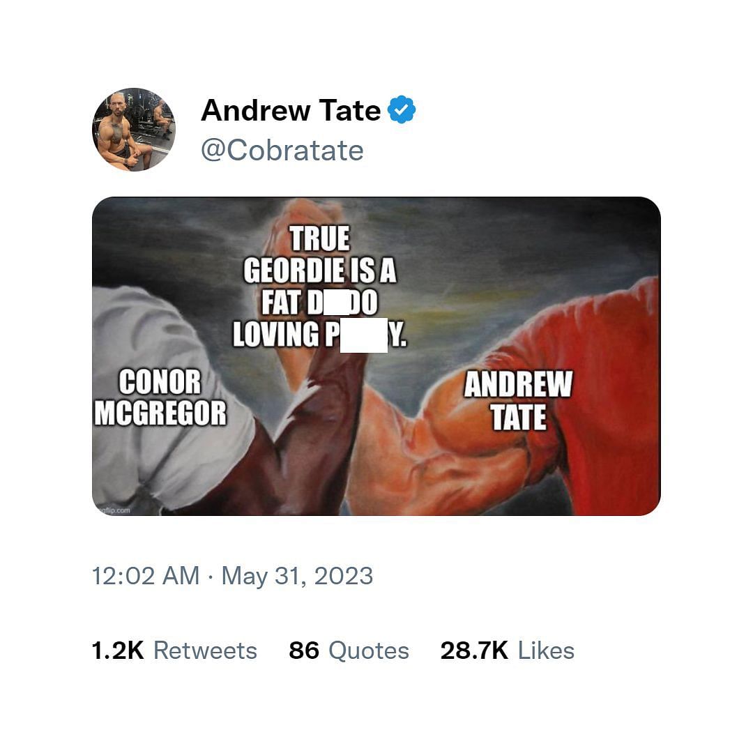 Andrew Tate targets TrueGeordie following recent controversy (Image via Twitter)