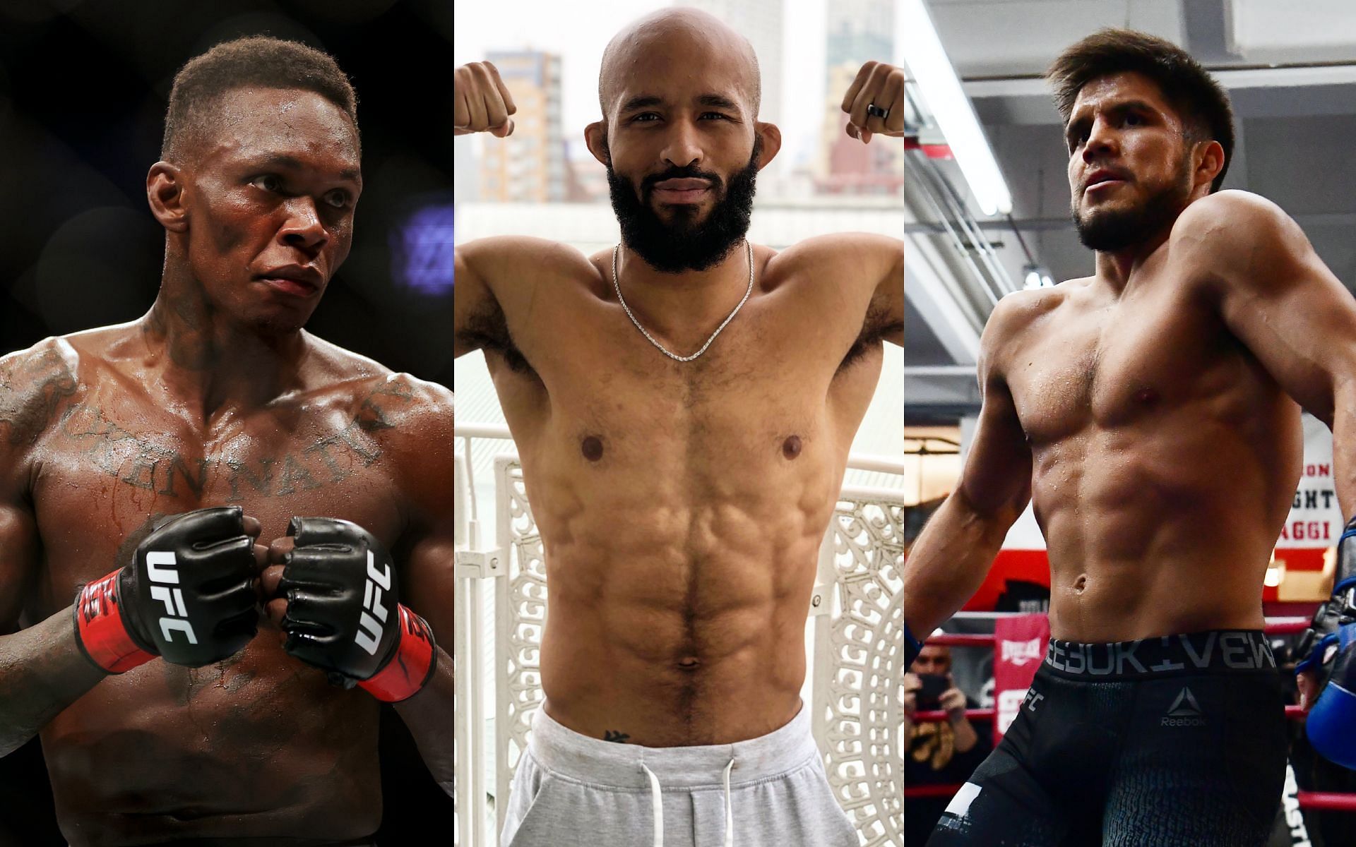From the left- Israel Adesanya, Demetrious Johnson and Henry Cejudo [Image credits: Getty Images and @MightyMouse on Twitter]