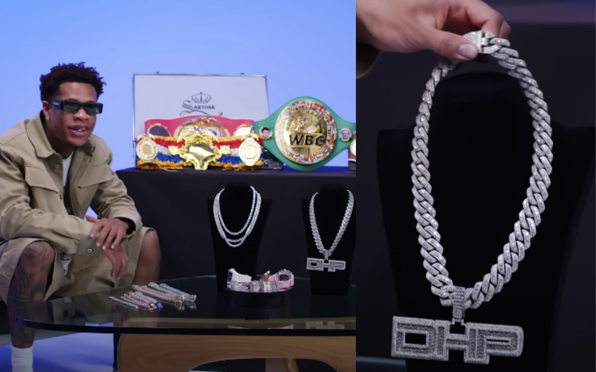 Devin Haney presenting his jewellery collection (Image credits GQSports YouTube)