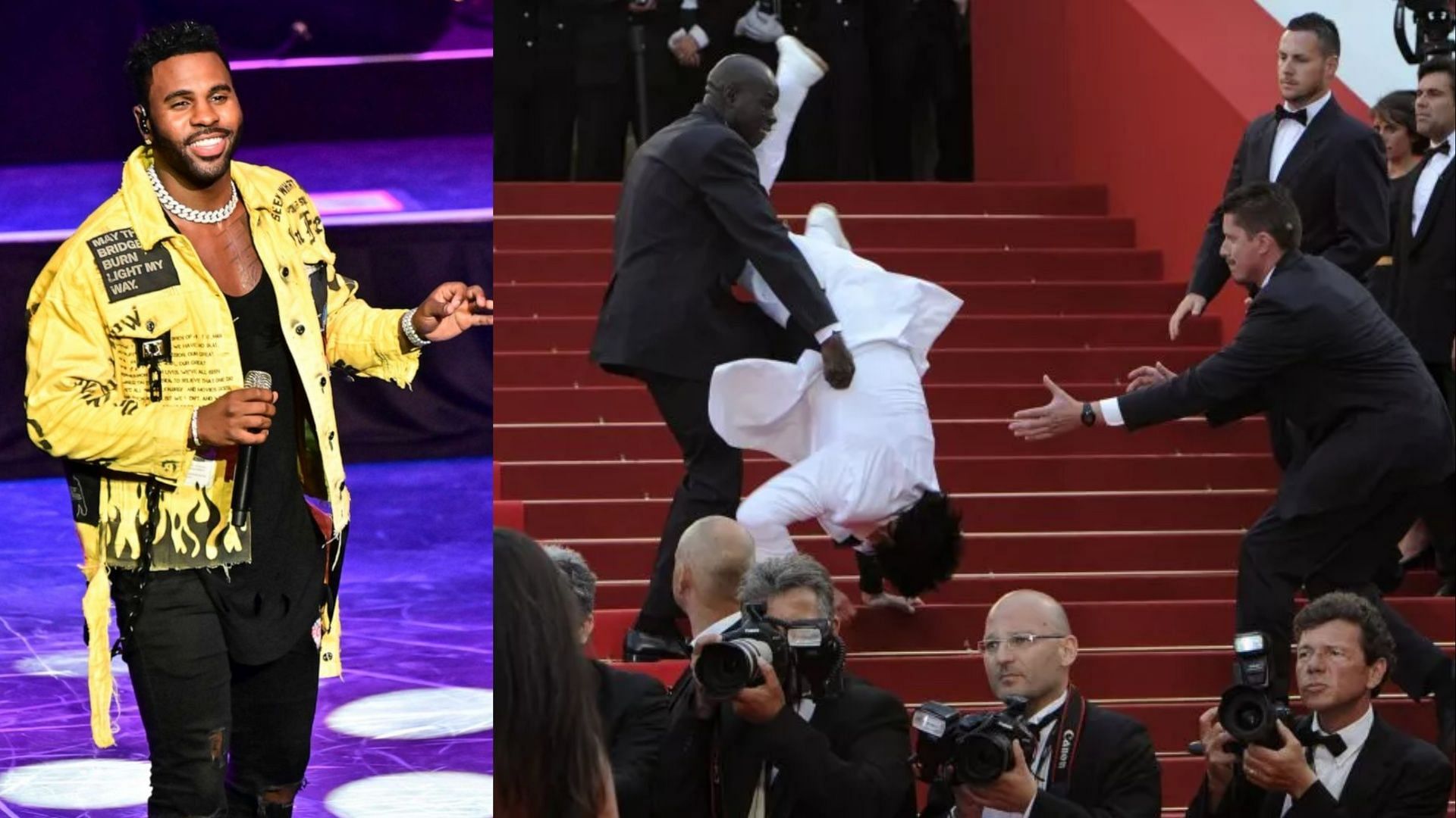 Viral claim about Jason Derulo falling down the stairs at the Met Gala has been debunked. (Image via Getty Images)