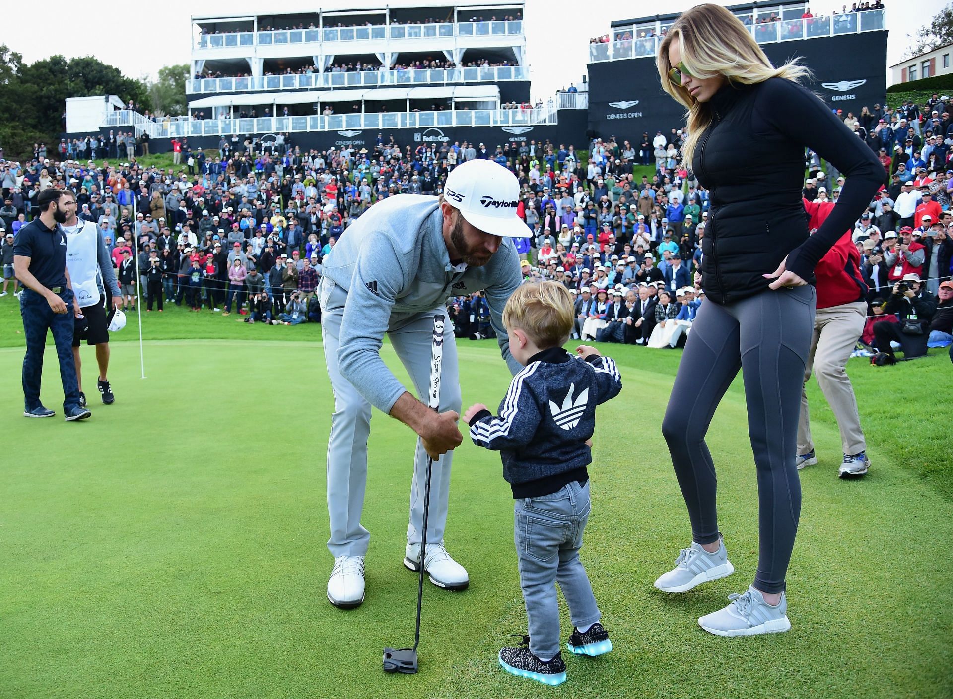 Dustin Johnson, wife Paulina Gretzky and son Tatum at the Genesis Open - Final Round