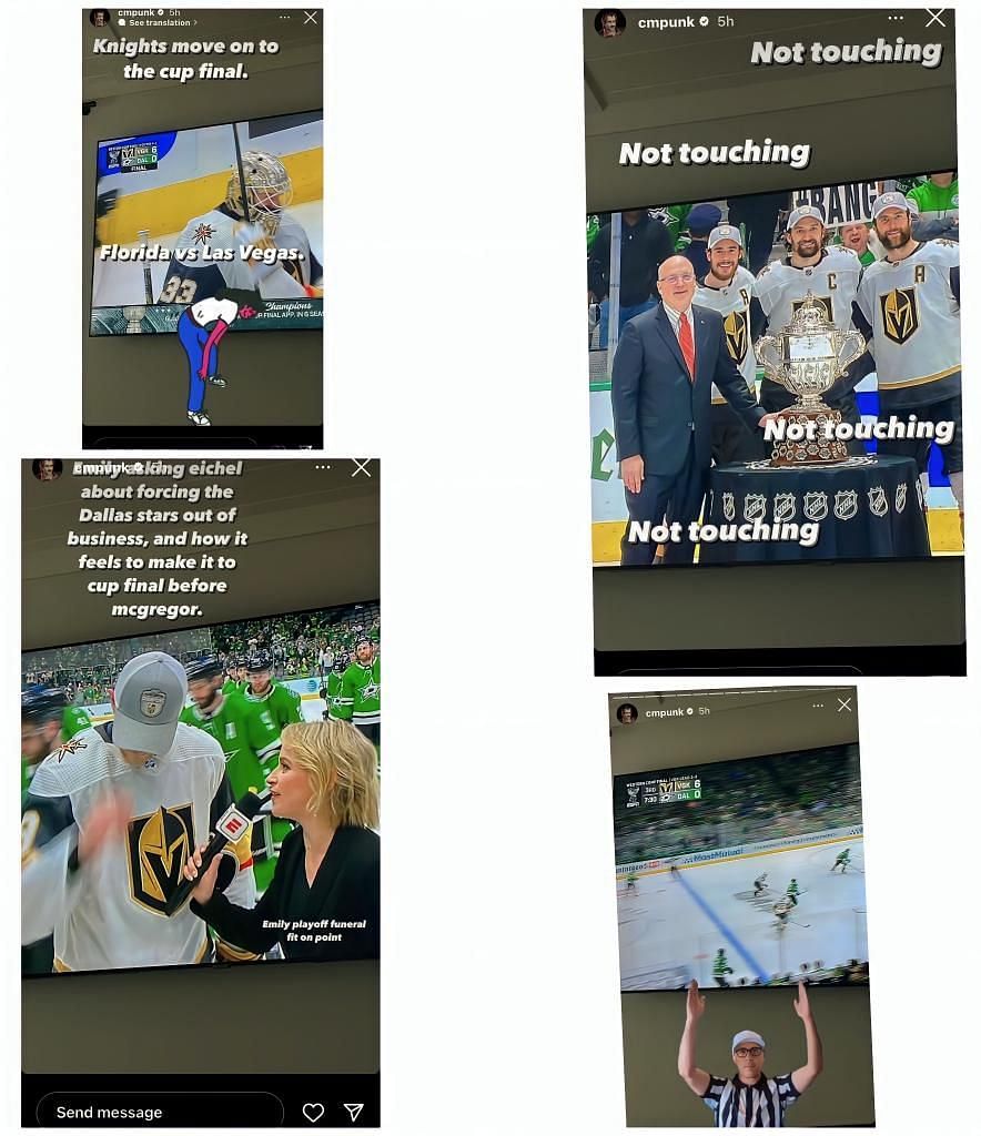 CM Punk with Game 6 commentary between the Dallas Stars and the Vegas Golden Knights on his Instagram account