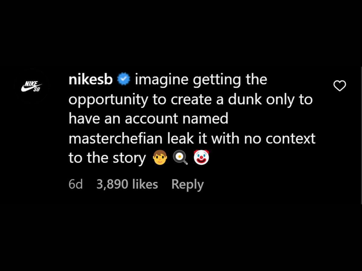 The sneaker brand&#039;s comment on Crenshaw Skate Club x SB Dunk Low early images leaked (Image via Instagram)