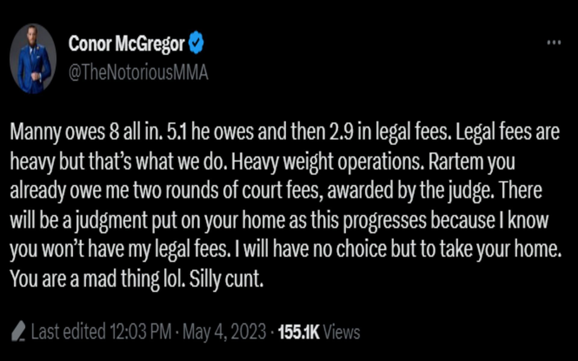 Conor McGregor&#039;s deleted tweet