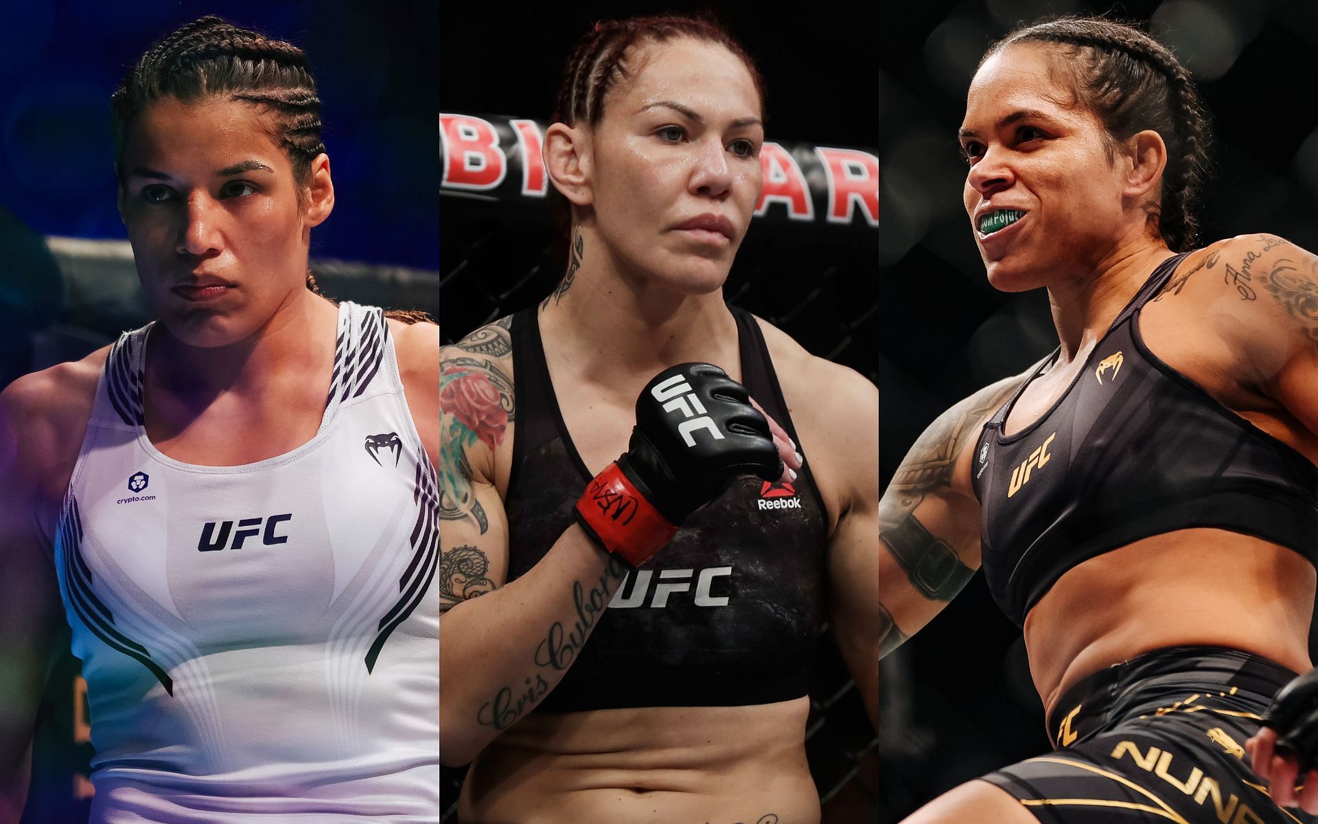 Julianna Pena (Left), Cris Cyborg (Middle), and Amanda Nunes (Right)