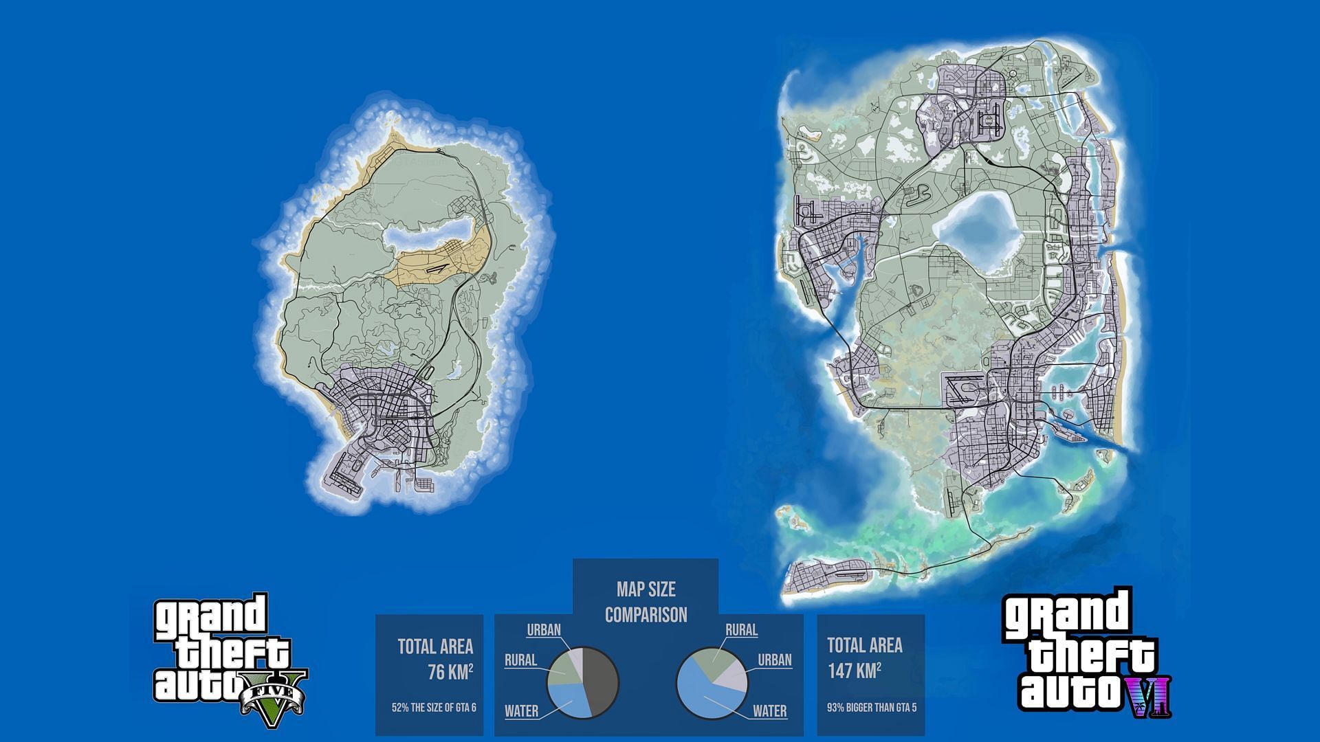 Comparison: the size of the map from the GTA 6 leak is much larger than the