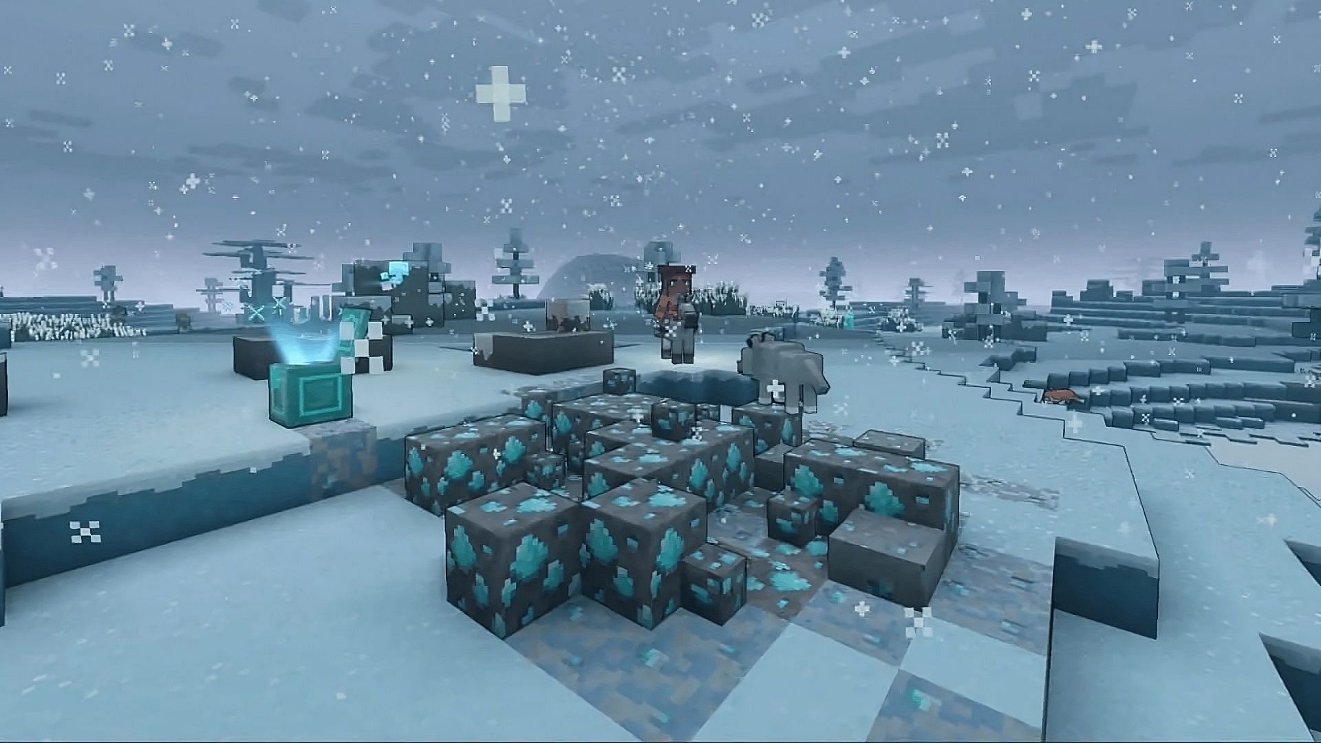 Gather Allays set out to collect diamonds from the nearby ore in Minecraft Legends (Image via Mojang)