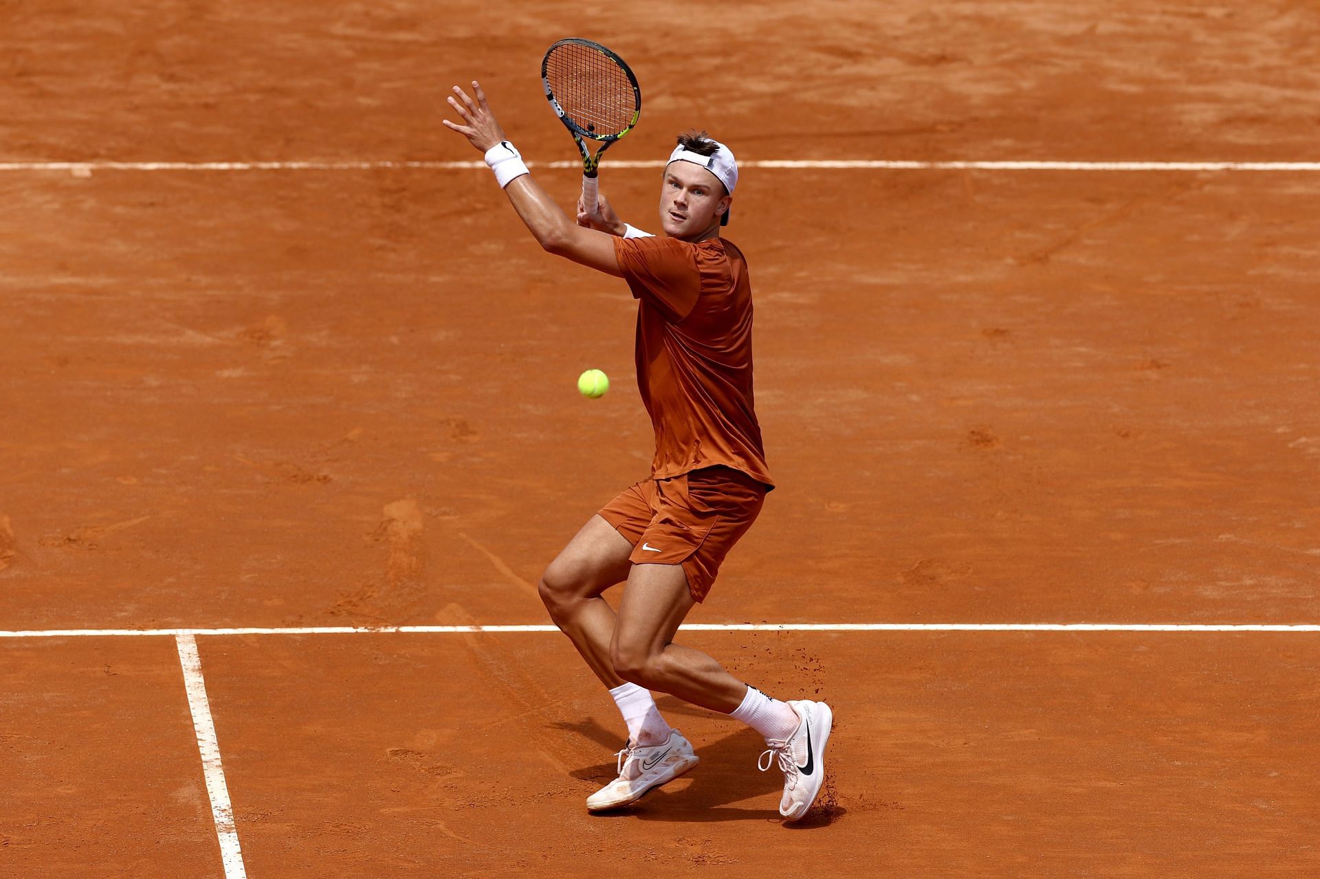 Holger Rune in action during the 2023 Italian Open at Rome