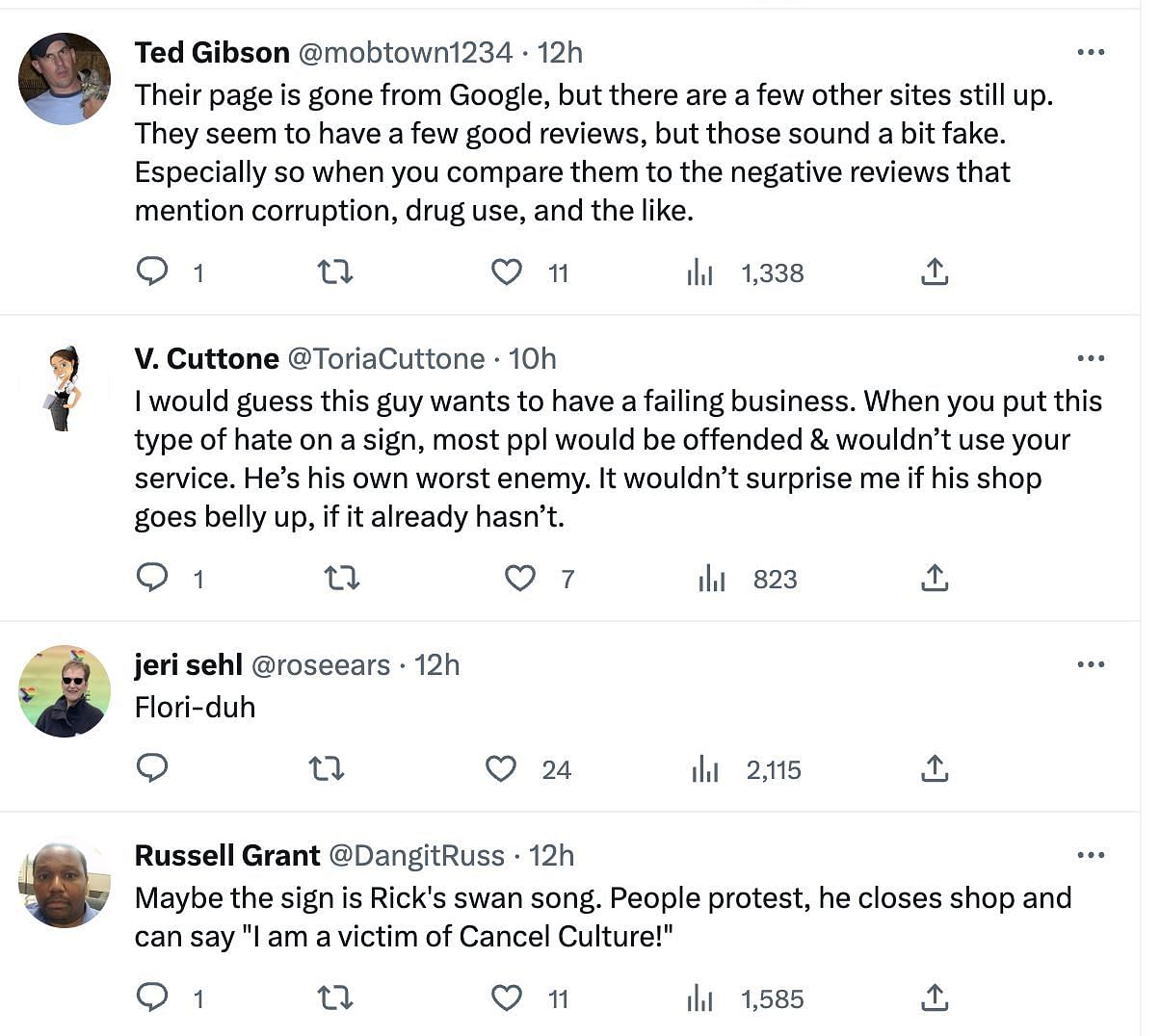 Social media users slam a Florida shop for putting out a homophobic sign outside their shop: Reactions explored. (Image via Twitter)