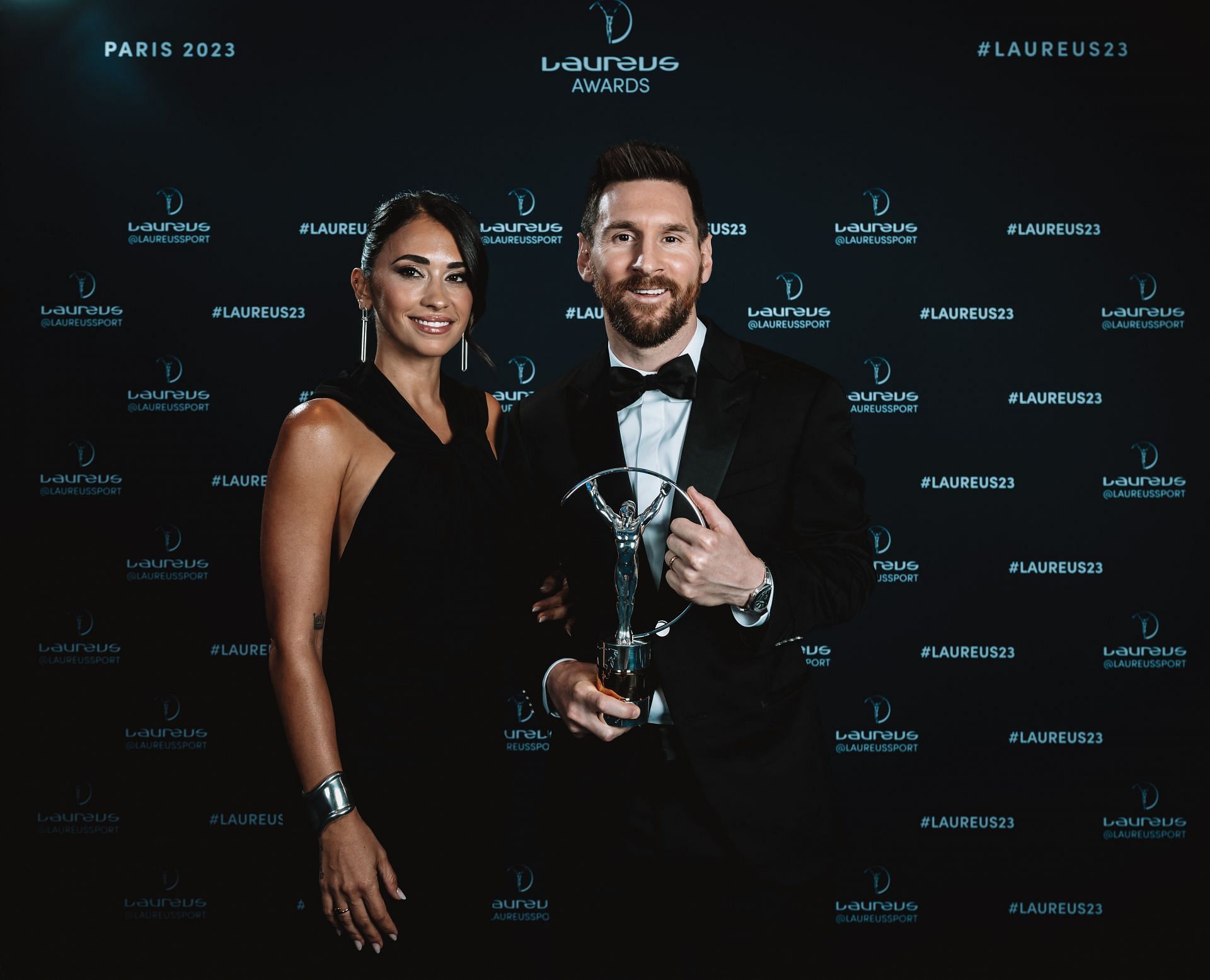 Antonella Roccuzzo congratulated her husband Lionel Messi (right).