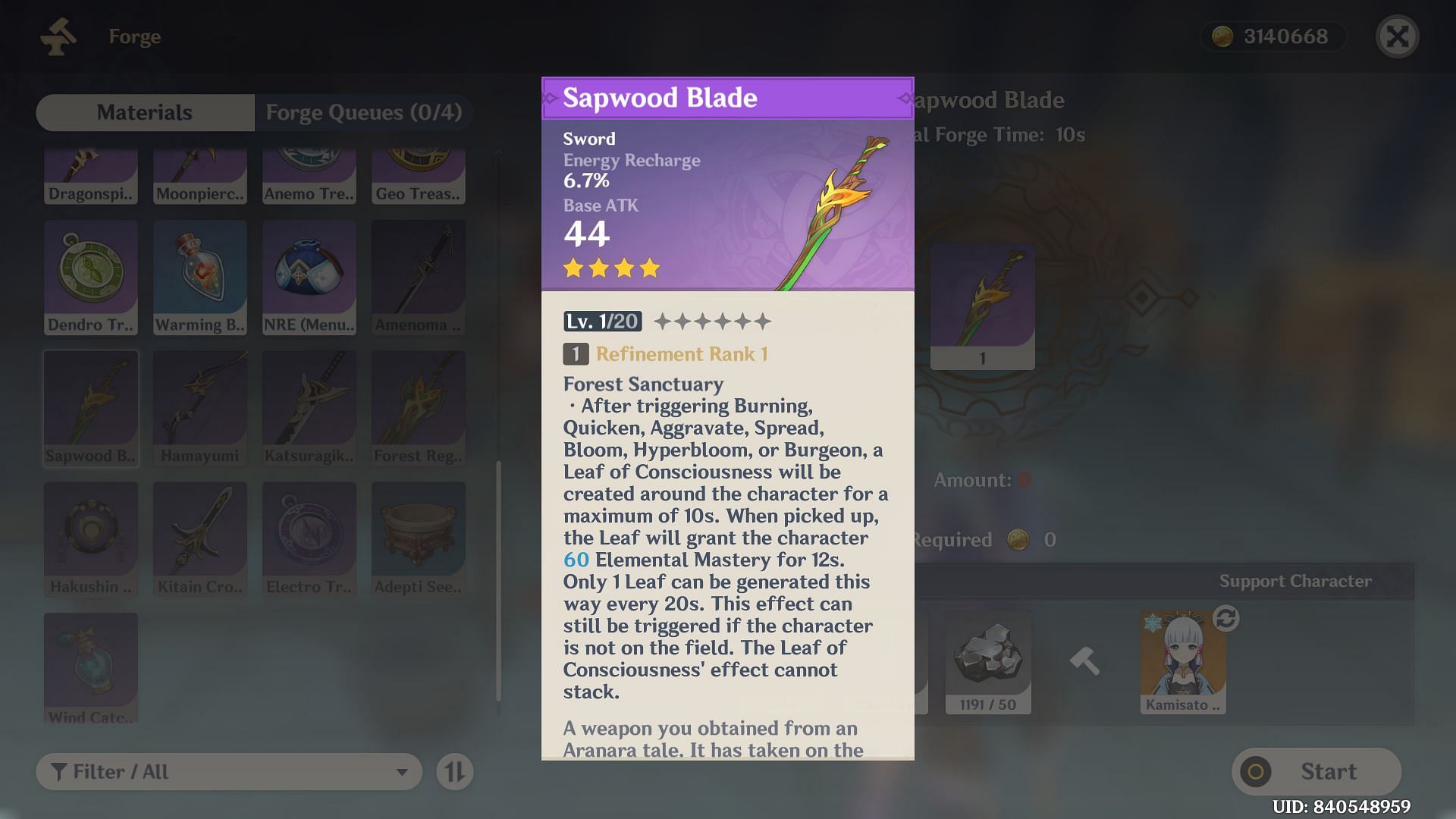 Sapwood Blade is a good F2P option (Image via HoYoverse)