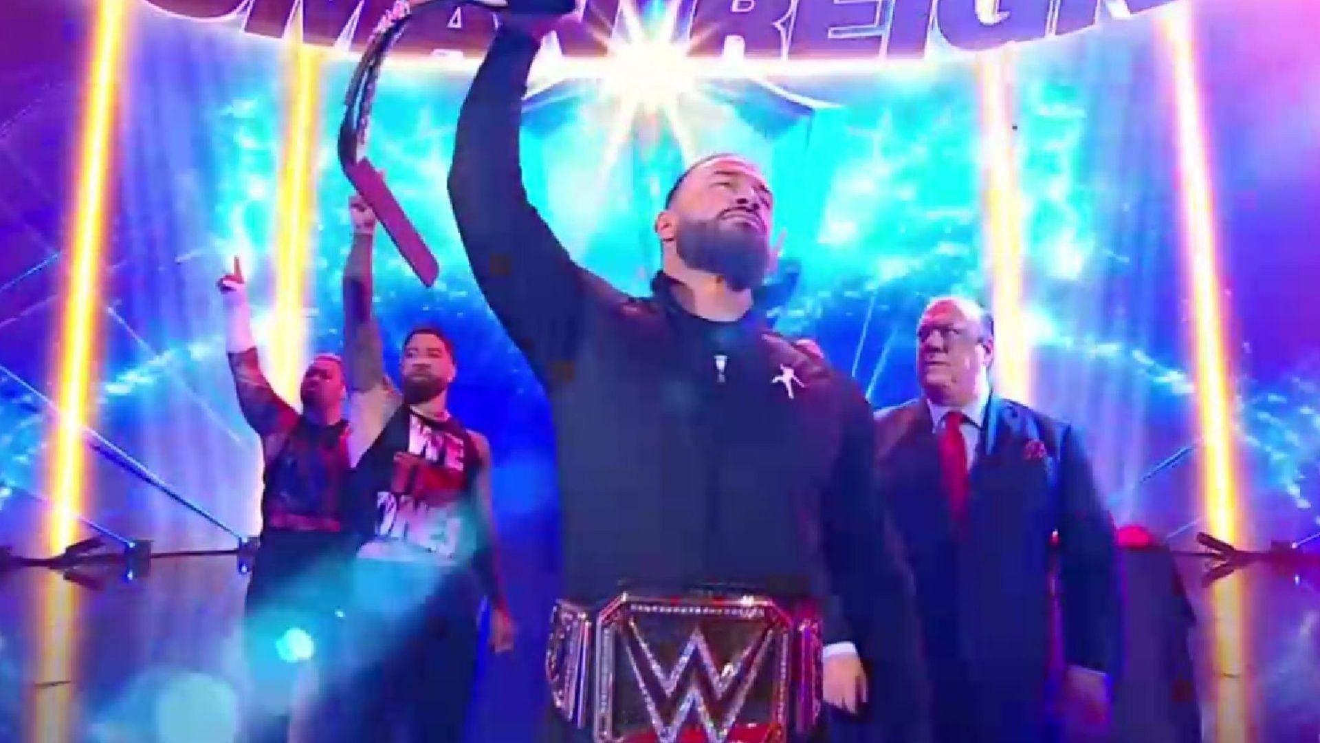 Roman Reigns makes his entrance on WWE SmackDown.