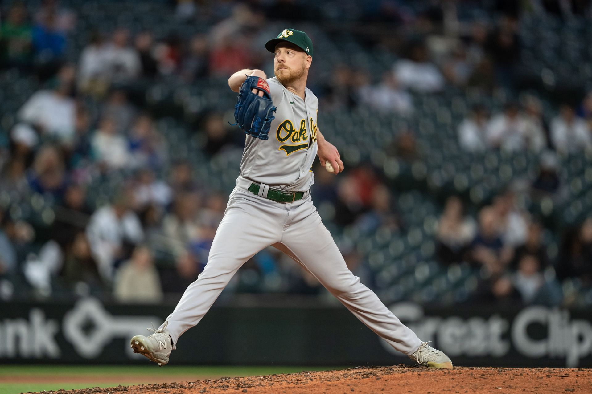 Reliever Richard Lovelady of the Oakland Athletics delivers a pitch.