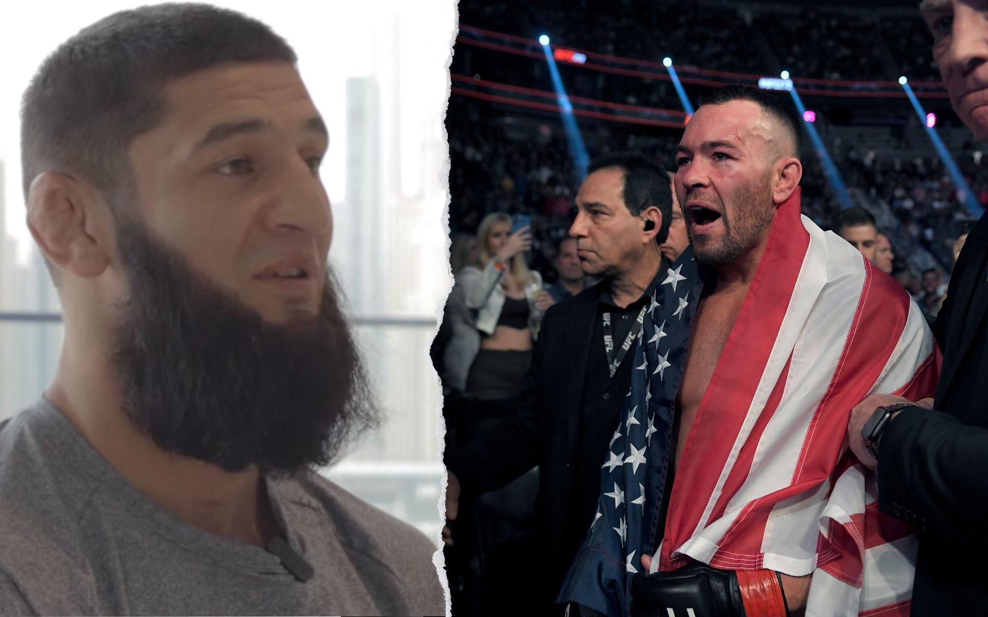 Khamzat Chimaev suggests being American got Colby Covington title shot from UFC. [Image credits: @khamzatchimaev on YouTube]