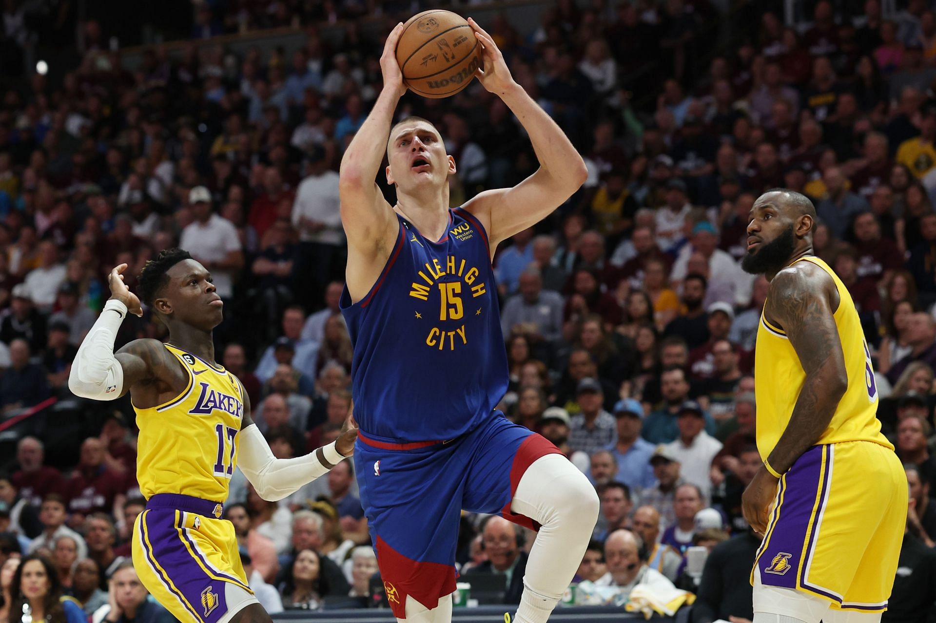 Nikola Jokic of the Denver Nuggets against the LA Lakers