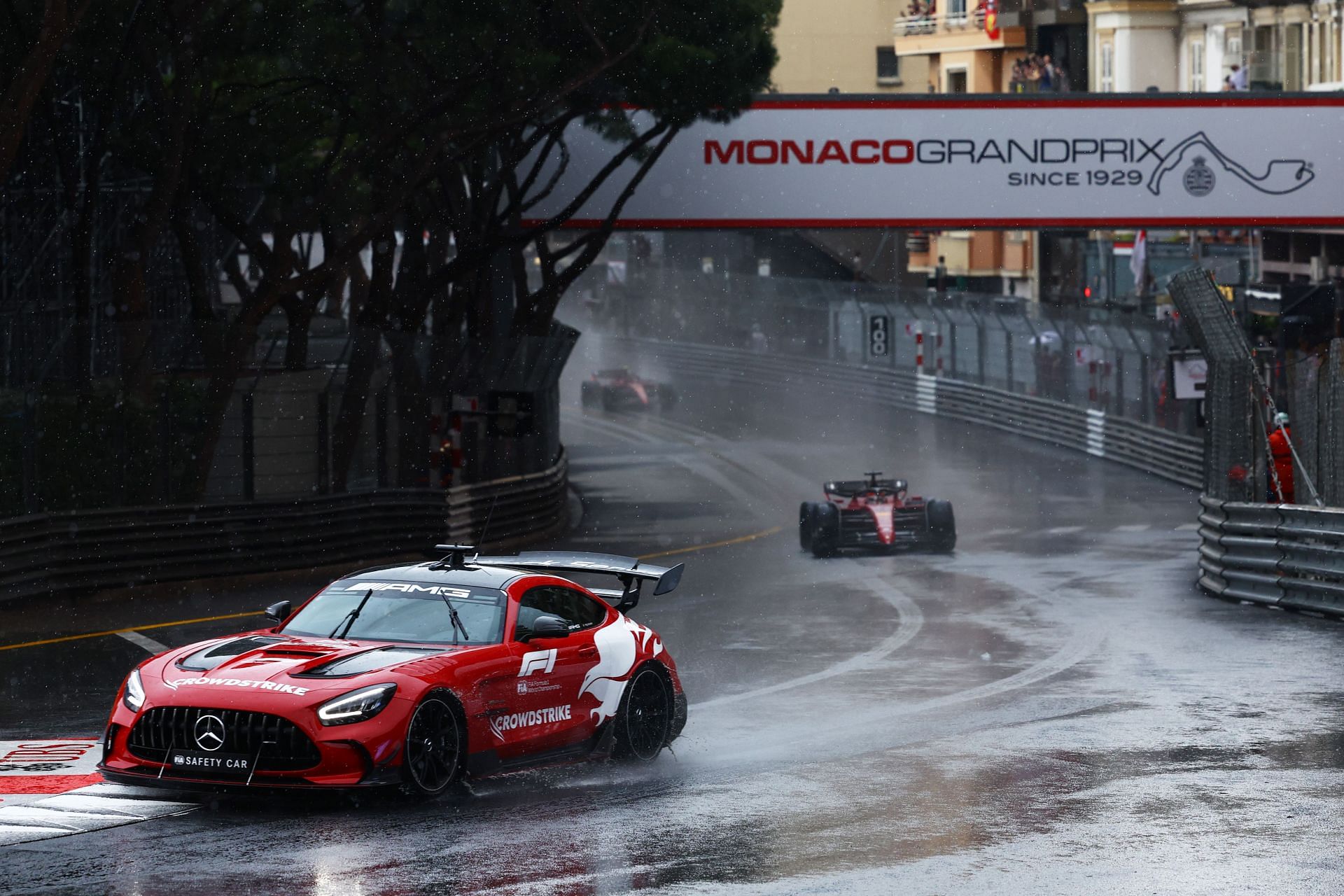 The FIA Safety Car leads the field on the formation lap during the F1 Grand Prix of Monaco in 2022 (Photo by Mark Thompson/Getty Images)
