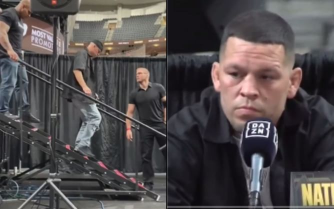 Undefeated UFC flyweight has one-letter reaction to Nate Diaz walking out of Jake Paul presser for a toilet break