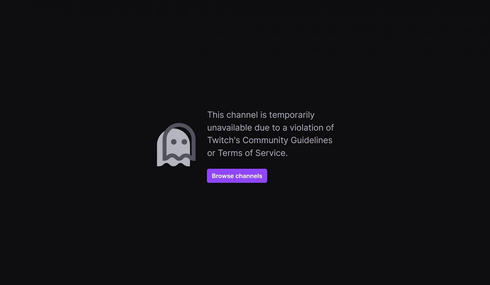 The error message that pops up on the streamer&#039;s channel as of May 9, 2023 (Image via Twitch)