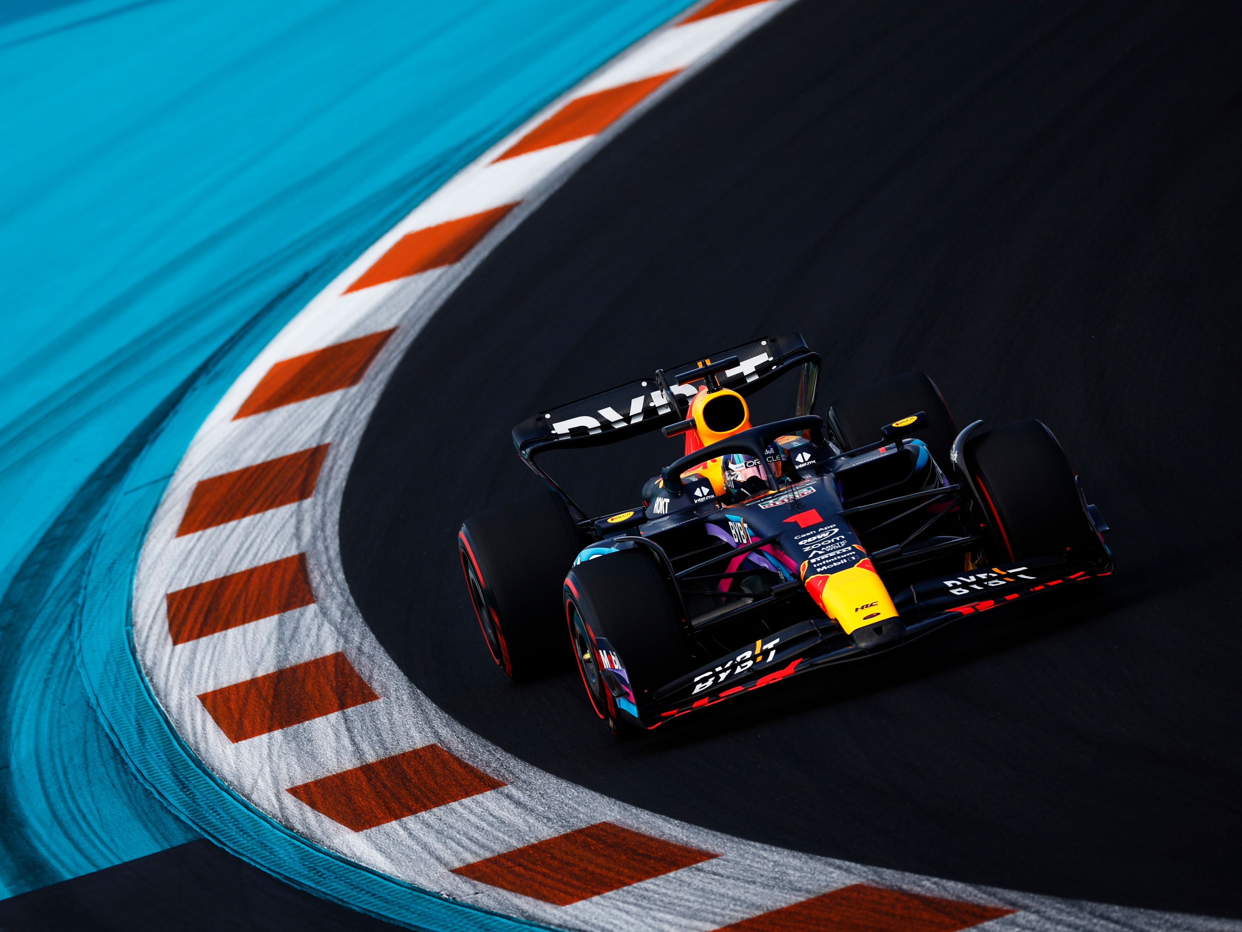 Max Verstappen (1) on track during qualifying ahead of the 2023 F1 Miami Grand Prix. (Photo by Jared C. Tilton/Getty Images)