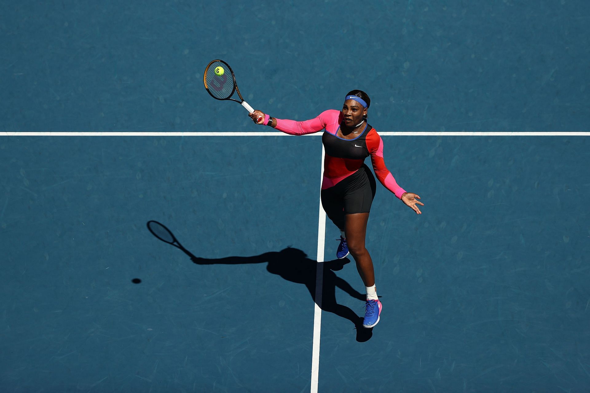 Serena Williams in action against Naomi Osaka at the 2021 Australian Open.